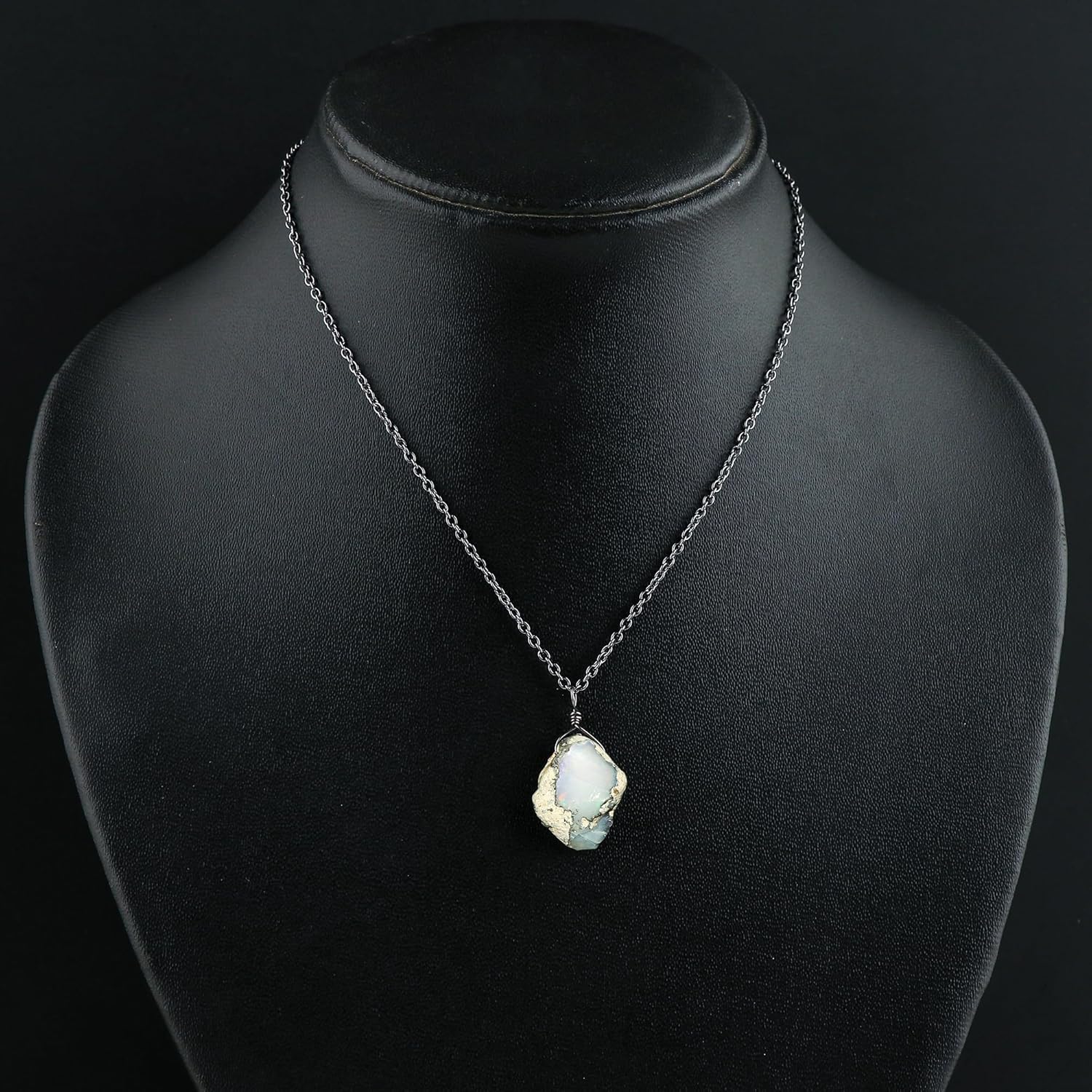 Raw Gemstone Pendant Necklace for Women |Natural Healing Crystal Rough Pendant 15–25 Carat | 8–14 mm Stone |Black Plated Chain 16+2 Inch Adjustable | Gift Jewelry - Image 4