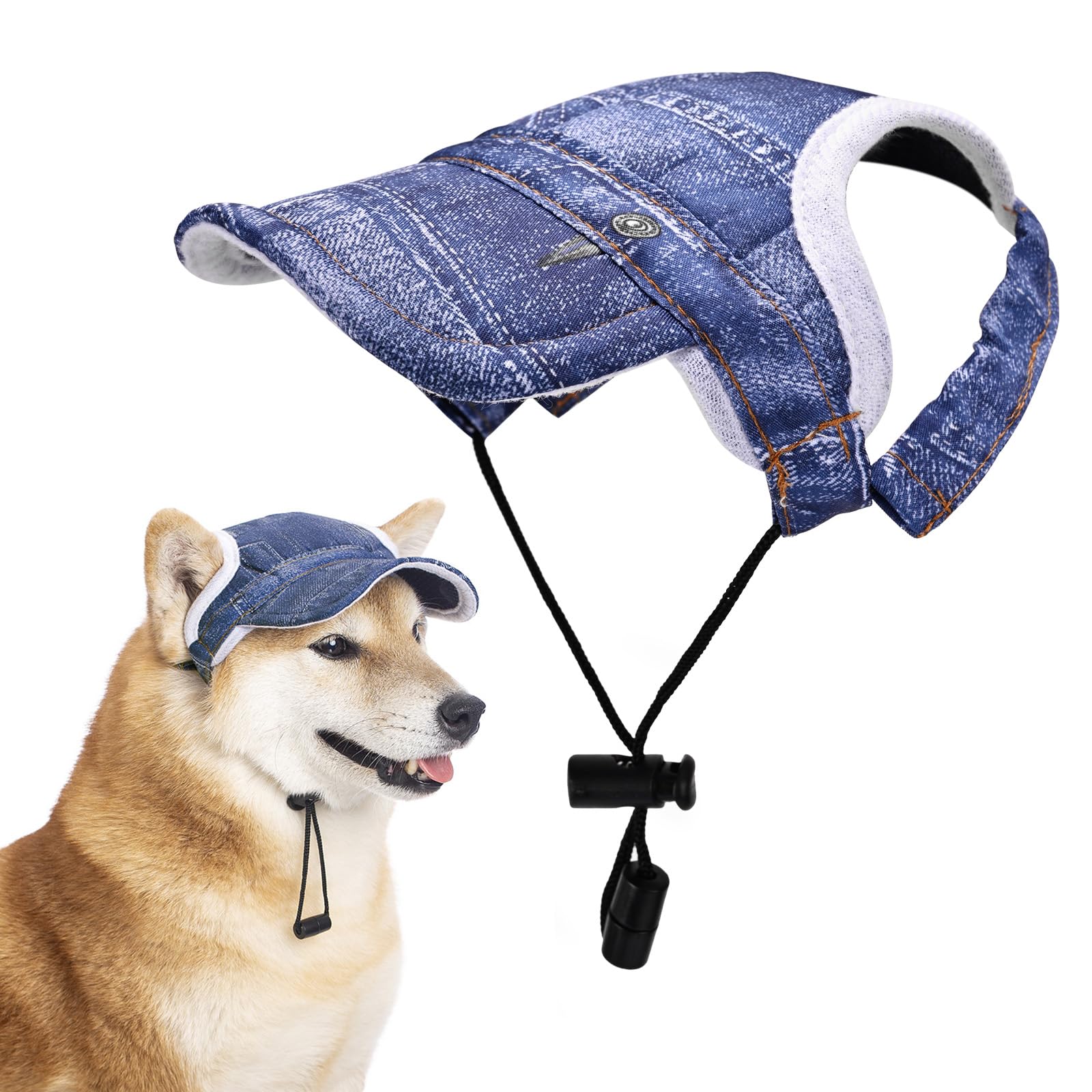 Dog Sun Hat, Dog Baseball Cap with Ear Holes, Comfortable Dogs Hat with Adjustable Neck Strap for Puppy Small Medium Dogs (XL)