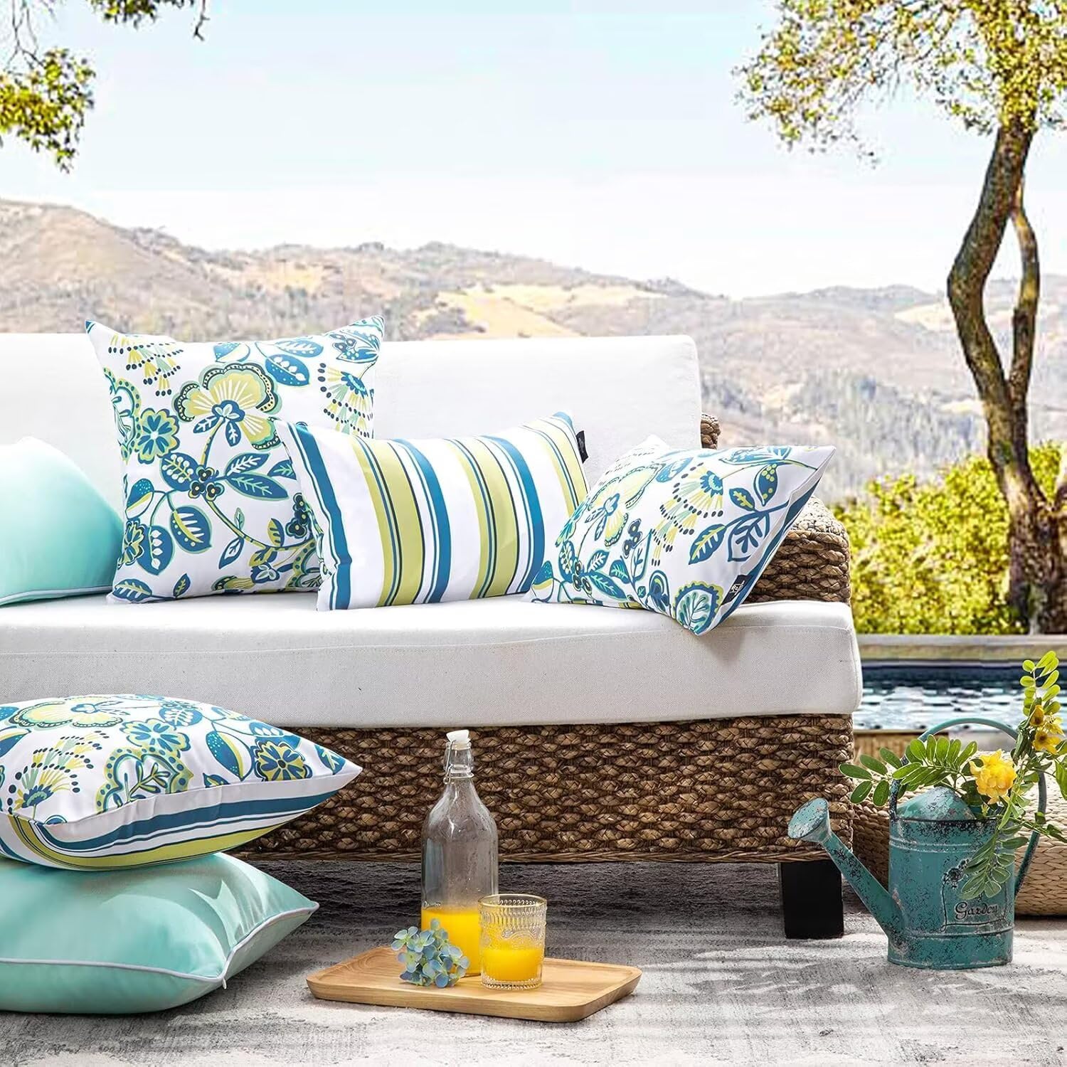 2er Set Kissenbezug 60x90 cm Grau Outdoor Kissen Wetterfest Leinen Zen Kopfkissenbezug Rechteckig mit Unsichtbarer Reißverschluss, Modernes Design Sofakissen für Garten Balkon Terrasse Lounge JK-601