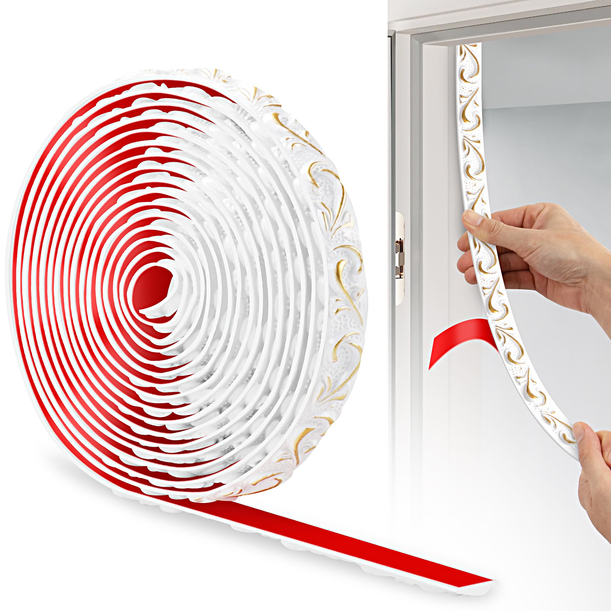 JUNART PVC Moldings Trim, 600cm×2cm, 3D Wallpaper Border, Coving for Ceilings, Flexible Ceiling Moulding Trim for Mirror Edge, TV Background Wall, Skirting Boards, Cabinet, Wall(White Gold)