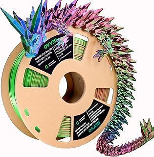 OVV3D Silk PLA Filament, 3D Printer Filament Tri-Colors Coextrusion PLA Filament 1.75mm, Rainbow PLA Filament with Silk PLA Red-Blue-Green, 3D Printing Filament +/-0.02mm, 1kg/2.2lbs