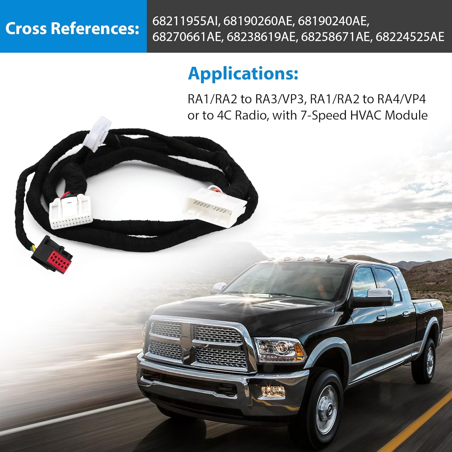 HVAC 7 Speed 5.0" RA1 RA2 to 8.4" Touch Screen Display RA3 RA4 Navigation 4C Radio Uconnect Upgrade Conversion Wiring Harness for Ram Truck 4th Gen 1500 2500 3500 2013-2023