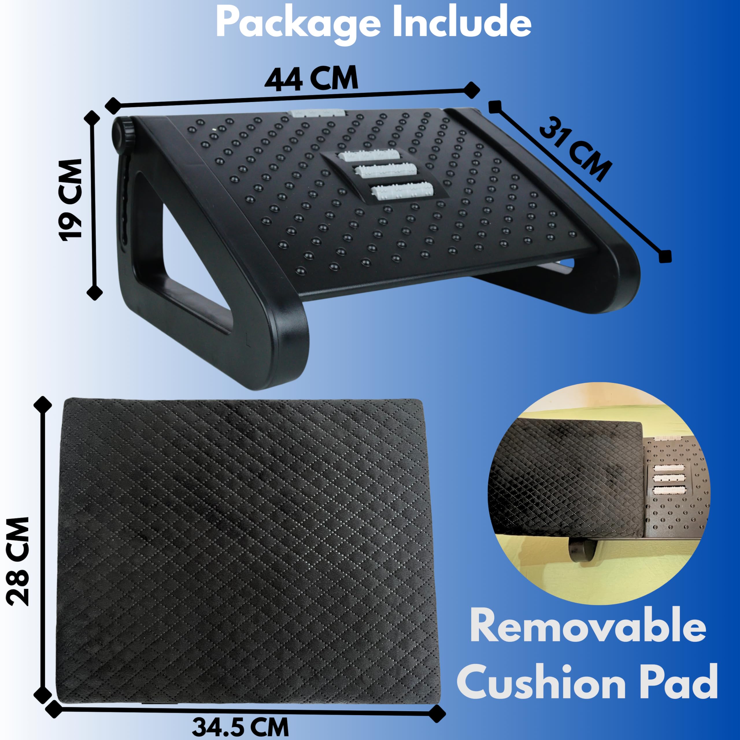 Zeugma foot rest under table-Heights Adjustable footrest for chair sofa Under Desk Table Office home accessories with Foot Massage Roller small stool for Leg Rest support (BLACK TRANGLE NEW) 1