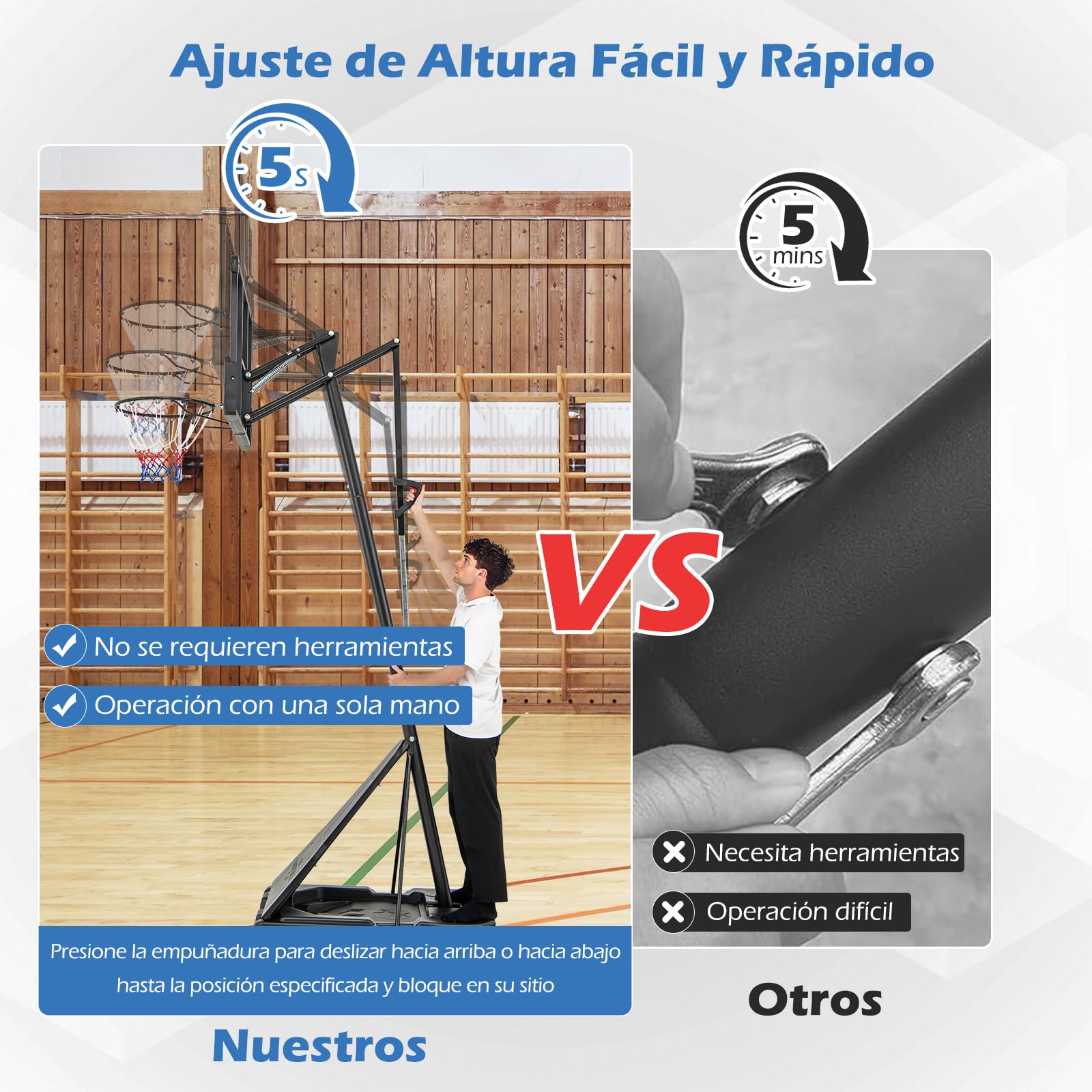 COSTWAY Canasta de Baloncesto Exterior, Altura Ajustable de 1,5 m a 3,05 m, Aro de Baloncesto Portátil PC con Base Rellenable de Agua 60 kg o Arena 150 kg, Canasta de Baloncesto Adolescentes y Adultos