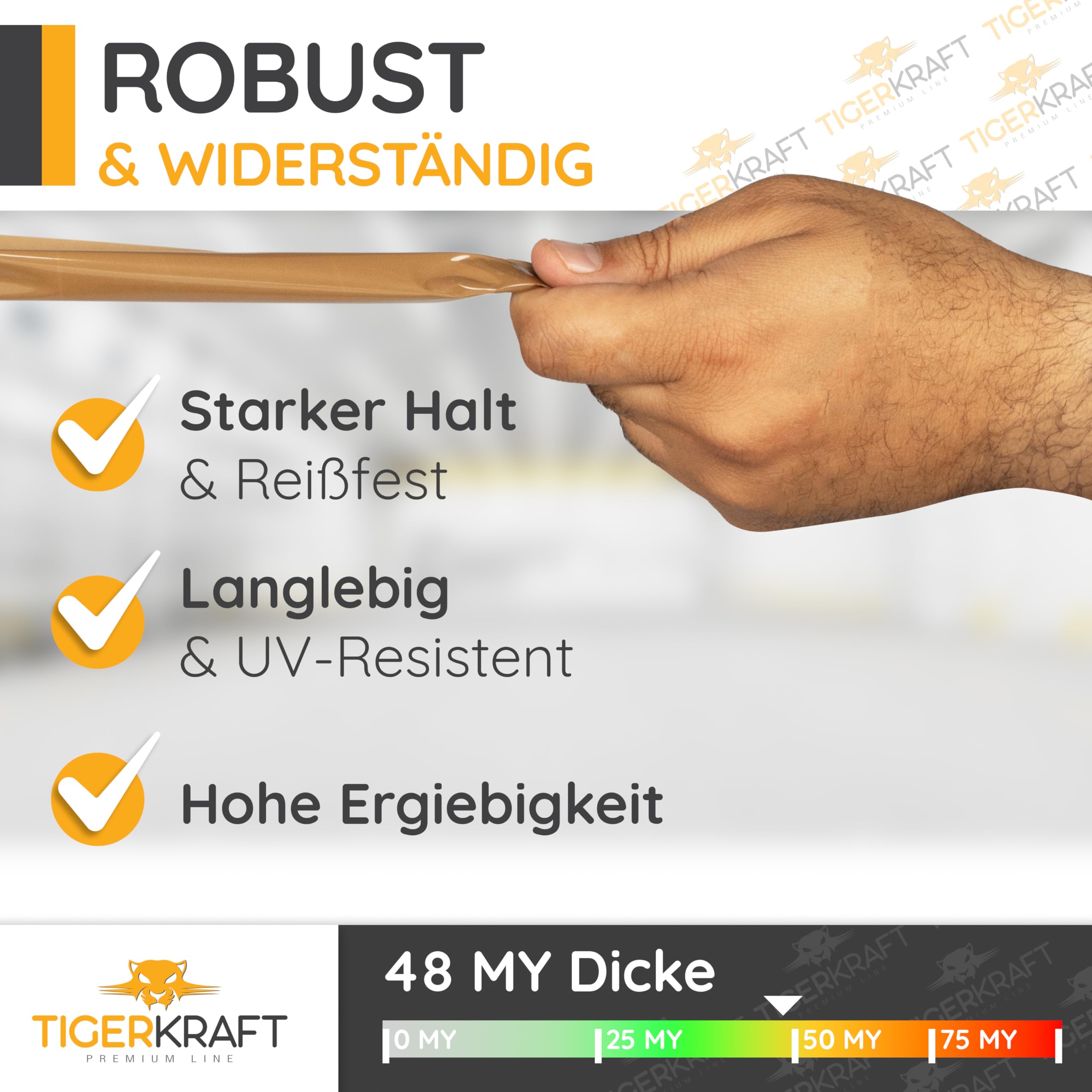 TIGERKRAFT – Nastro adesivo a basso rumore con avvolgitore – Nastro adesivo resistente ai raggi UV – Nastro adesivo ogni 48 mm x 66 m / 48 micron – Nastro per imballaggio per spedizione, magazzino,