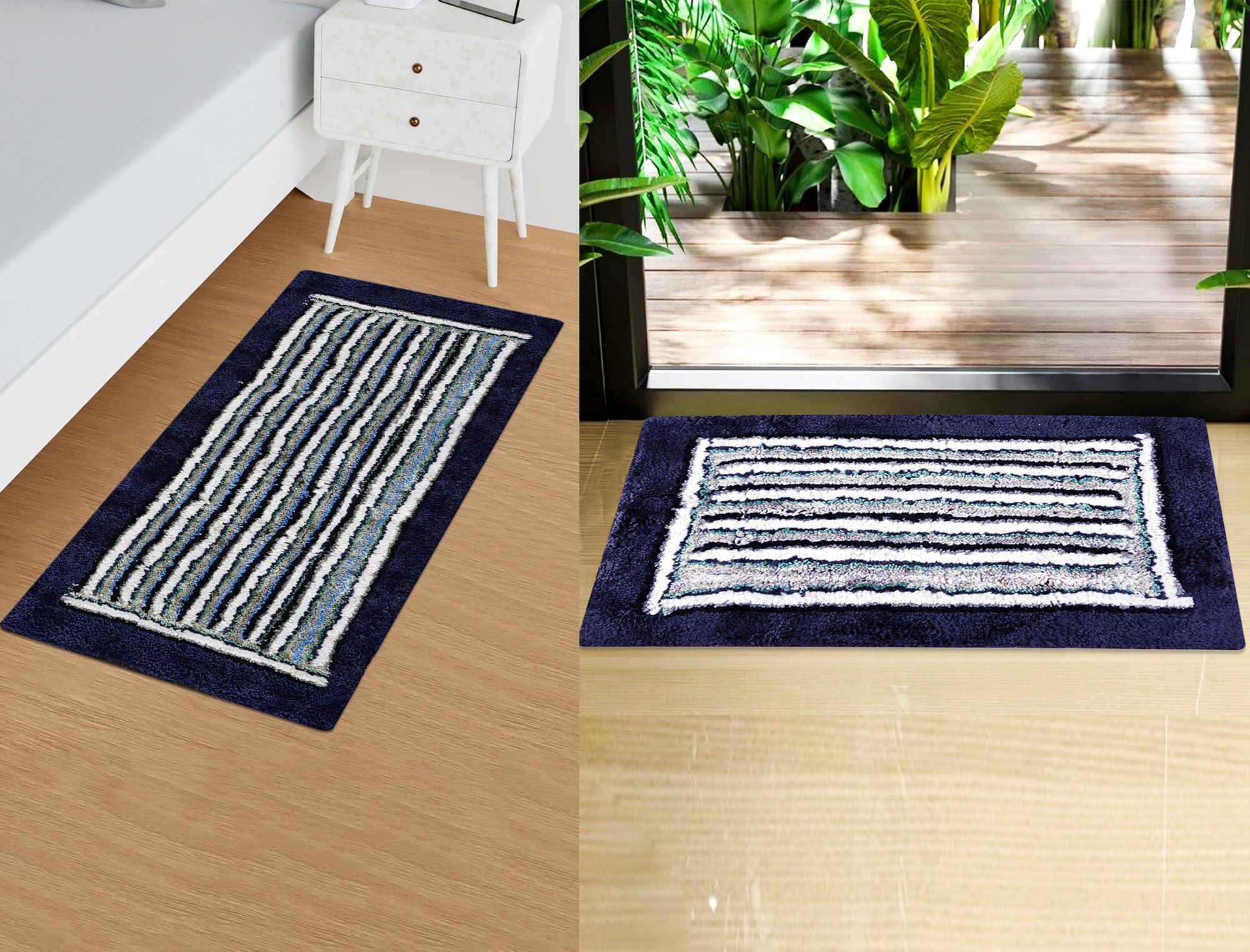 Kuber Industries Runner | Bedside Runner for Bedroom | Micro Border Home Decor Runner & Door Mat Combo | Anti-Skid Runner & Door Mat | Runner & Door Mat Set | Set of 2 | Blue-image-43