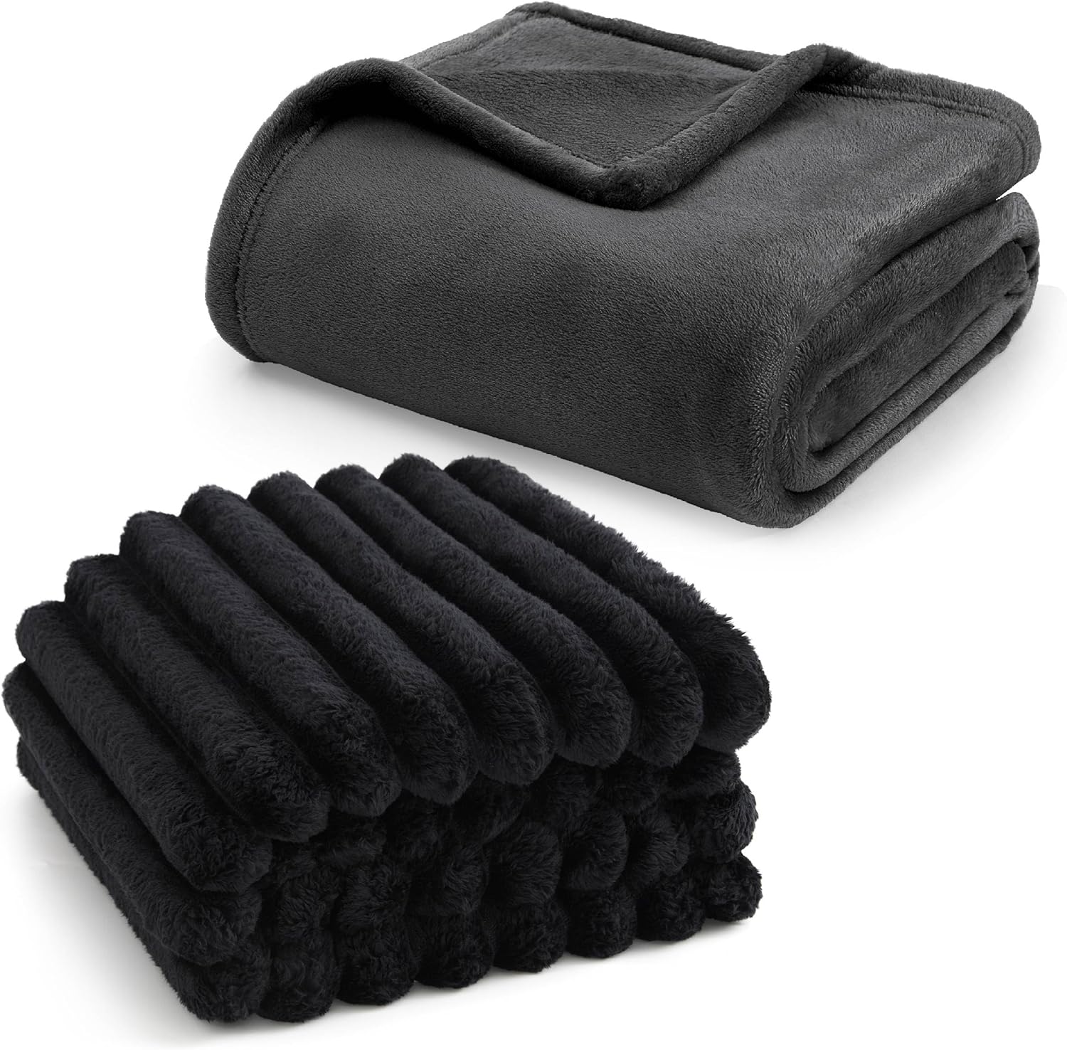 Bedsure Fleece Blankets King Size Dark Grey&King Size Blanket for Bed Black, 108x90 Inches
