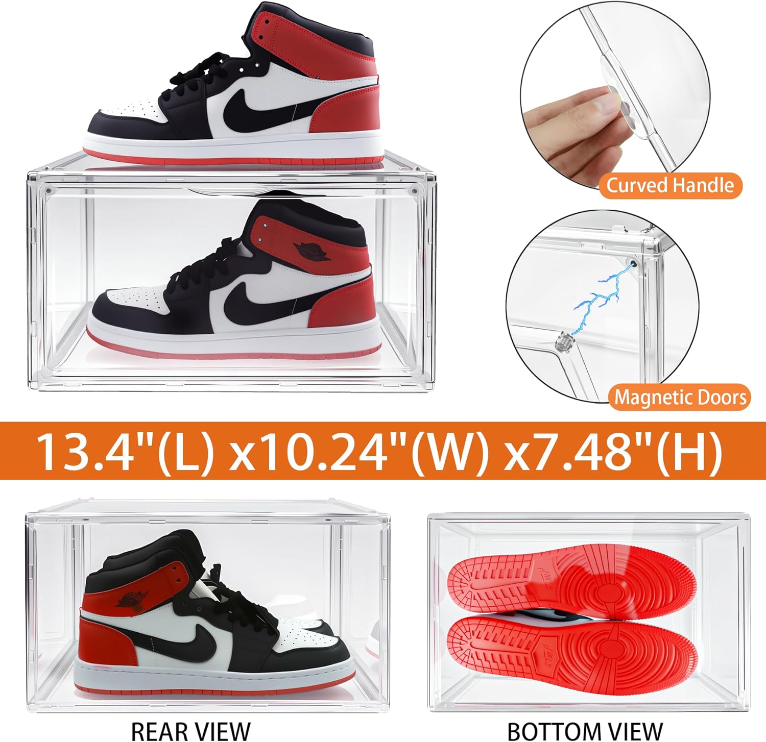 10 Pack Acrylic Sneaker Shoe Display Case, Size 12.5 Clear Shoe Boxes Stackable Purse Handbag Collectibles Organizer with Magnetic Door, Size 12.5 for Men Women Shoes Rack