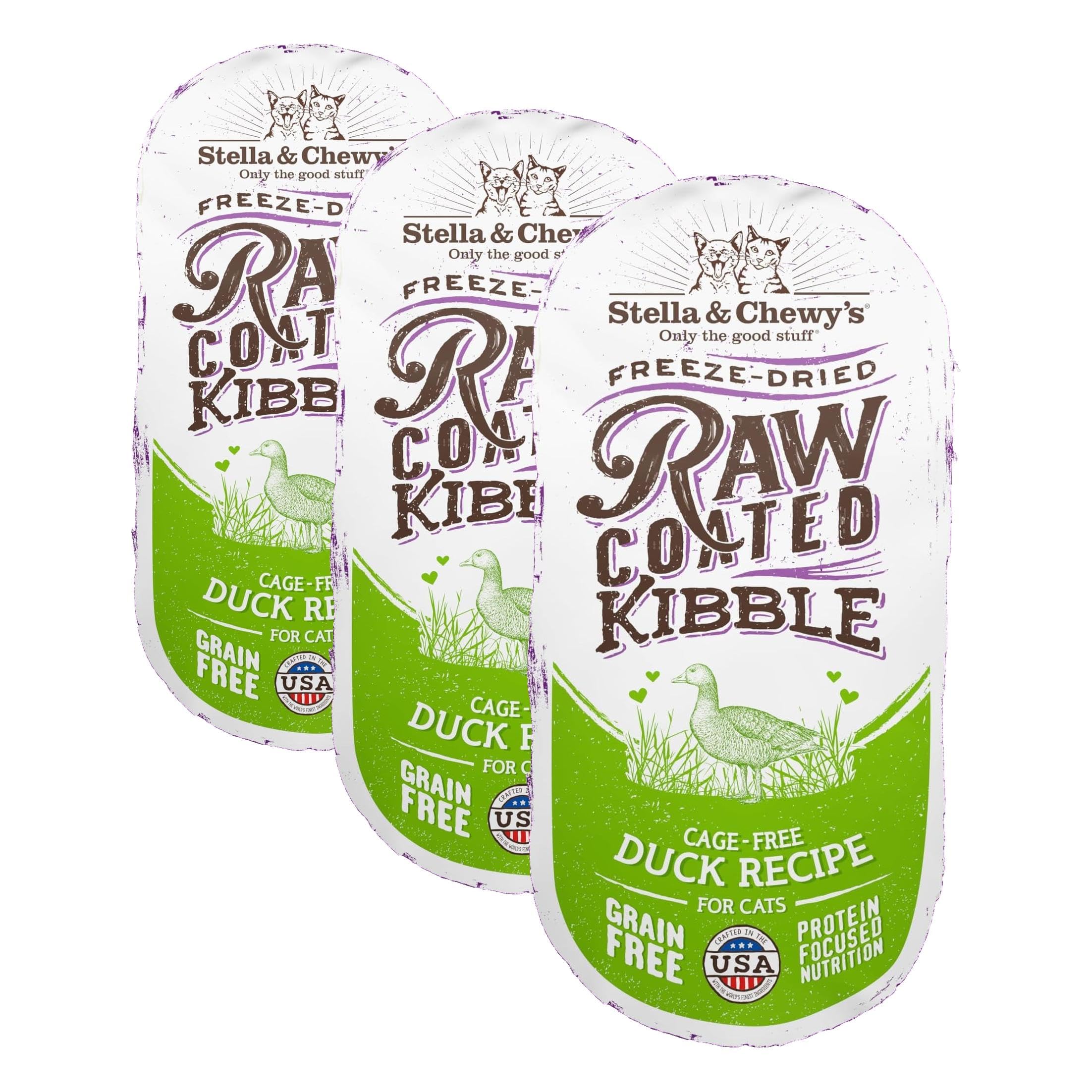 Stella &amp; Chewy's Raw Coated Cat Food - High Protein, Grain-Free Kibble with Cage-Free Duck - Premium Digestive Support with Probiotics - All Natural Small Kibble - Perfect for Picky Eaters - 5 lb Bag