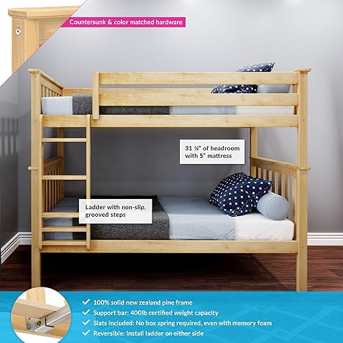 Miniatura 127 de Max & Lily - Litera de tamaño individual sobre matrimonial con escalera, base de cama de madera maciza para niños, barandillas de seguridad de 14