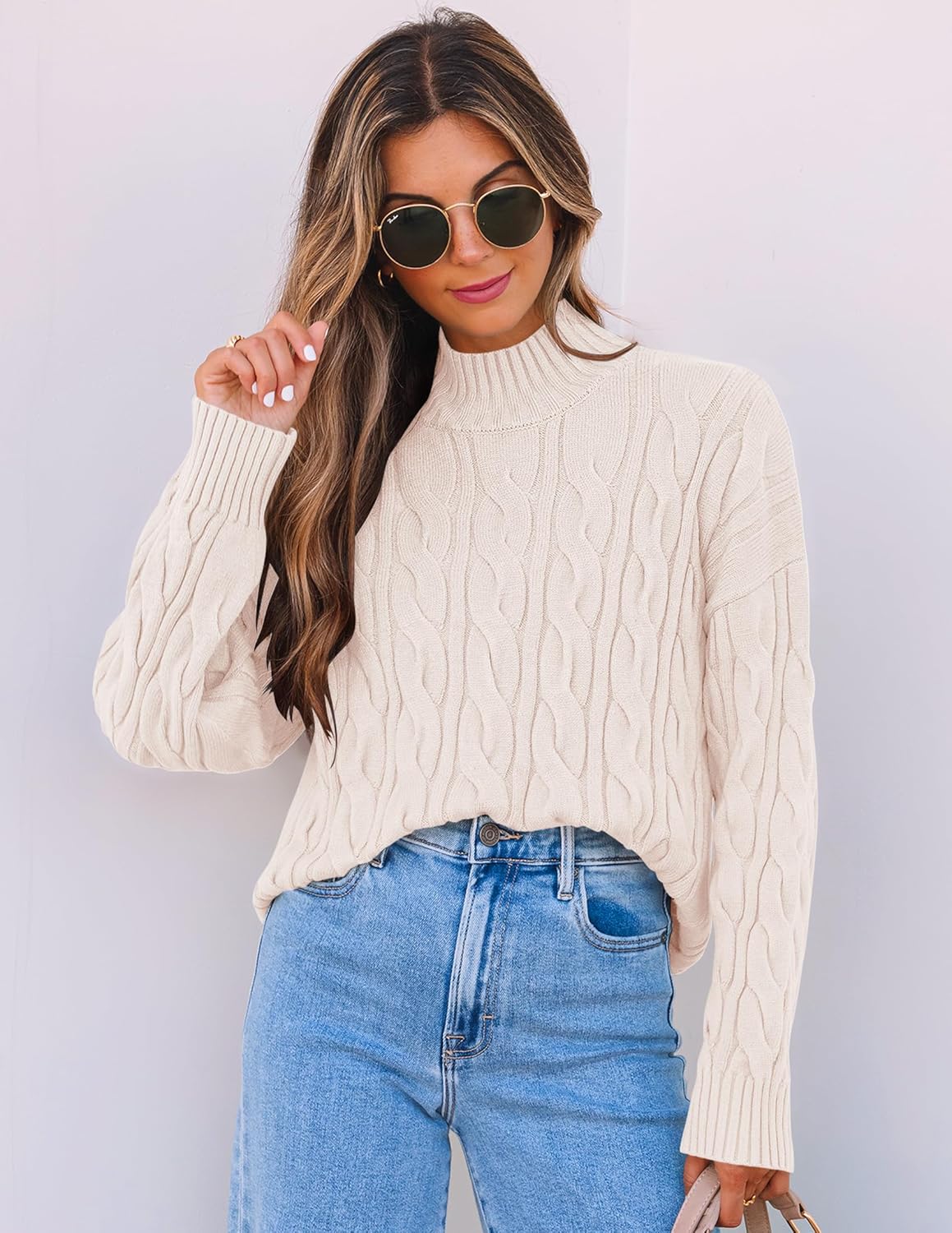 ZESICA Women's Sweaters 2026 Spring Long Sleeve Mock Neck Solid Color Casual Loose Chunky Pullover Sweater - Image 4