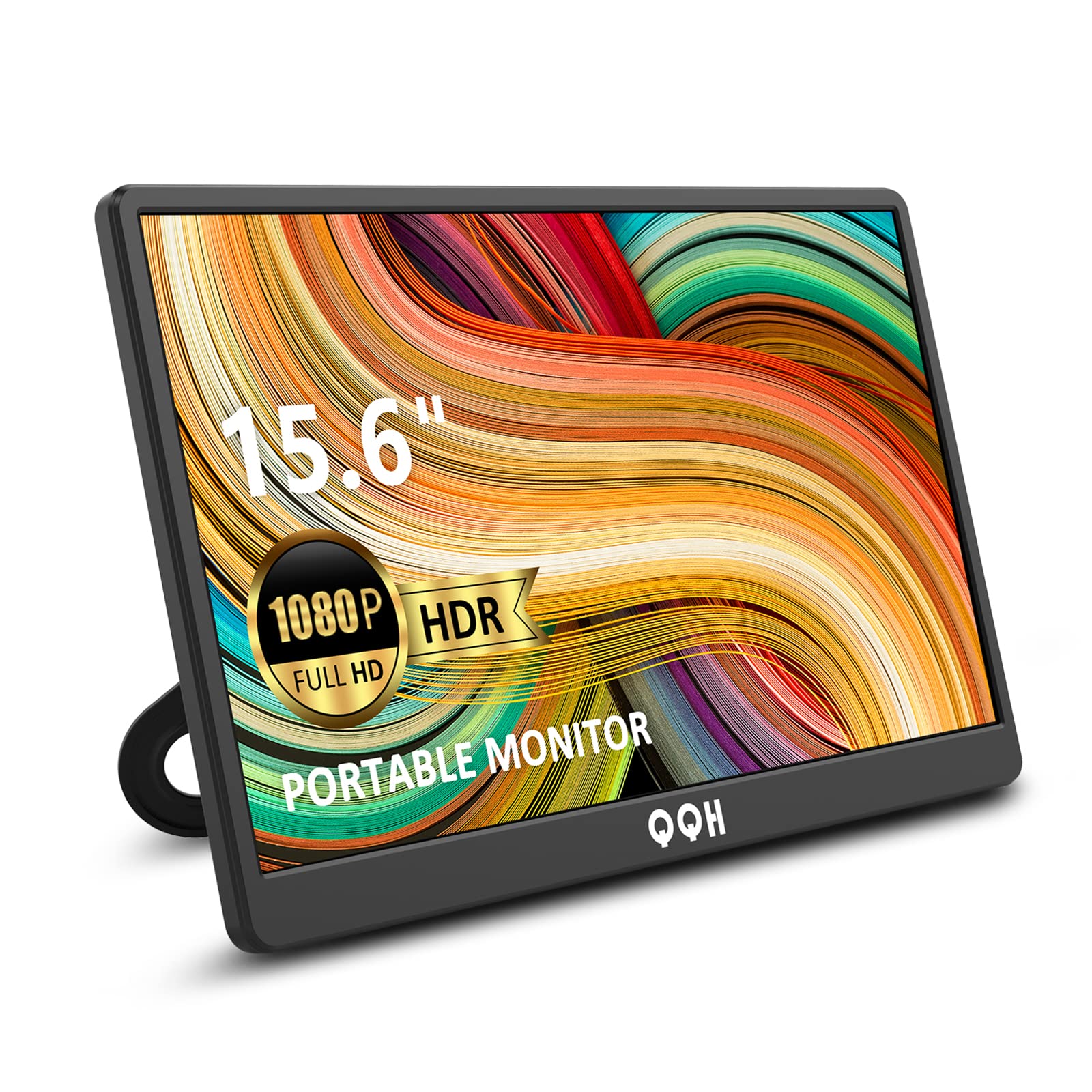 QQH Portable Monitor, 15.6" FHD 1080P IPS Travel Monitor Kickstand for Laptop with HDR, Ultra Slim, Eye Care, Plug&Play USB C HDMI External Second Screen for PC Phone MAC PS5 Xbox Switch