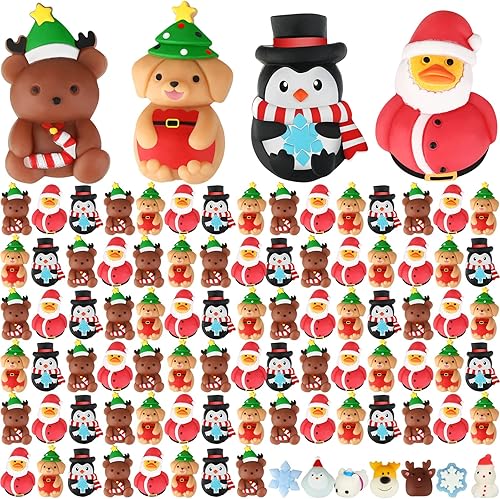Jerify 24 piezas de patos de goma de Navidad, oso, pingüino, juguetes para perros, juguetes de animales de Navidad, juguetes para aliviar el estrés,