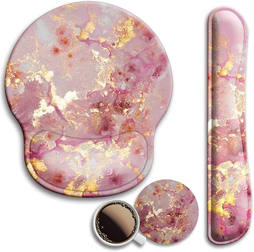 Miniatura 1 de Alfombrilla para mouse y soporte de muñeca para teclado, con base de poliuretano antideslizante, alfombrilla de mouse de gel con posavasos, alivio