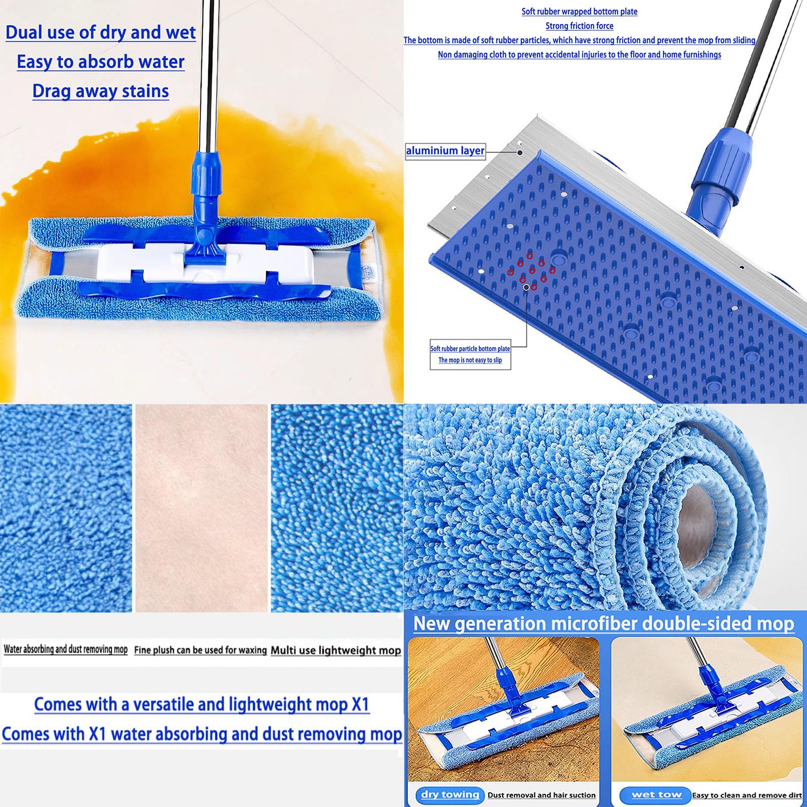Fregona Giratoria de Limpieza Profesionales para Suelos con Mango de Acero Inoxidable,Fregona Mighty con Paño de Microfibra Reutilizable,para la Limpieza de Vidrio,Automóviles,Pisos,Paredes,B