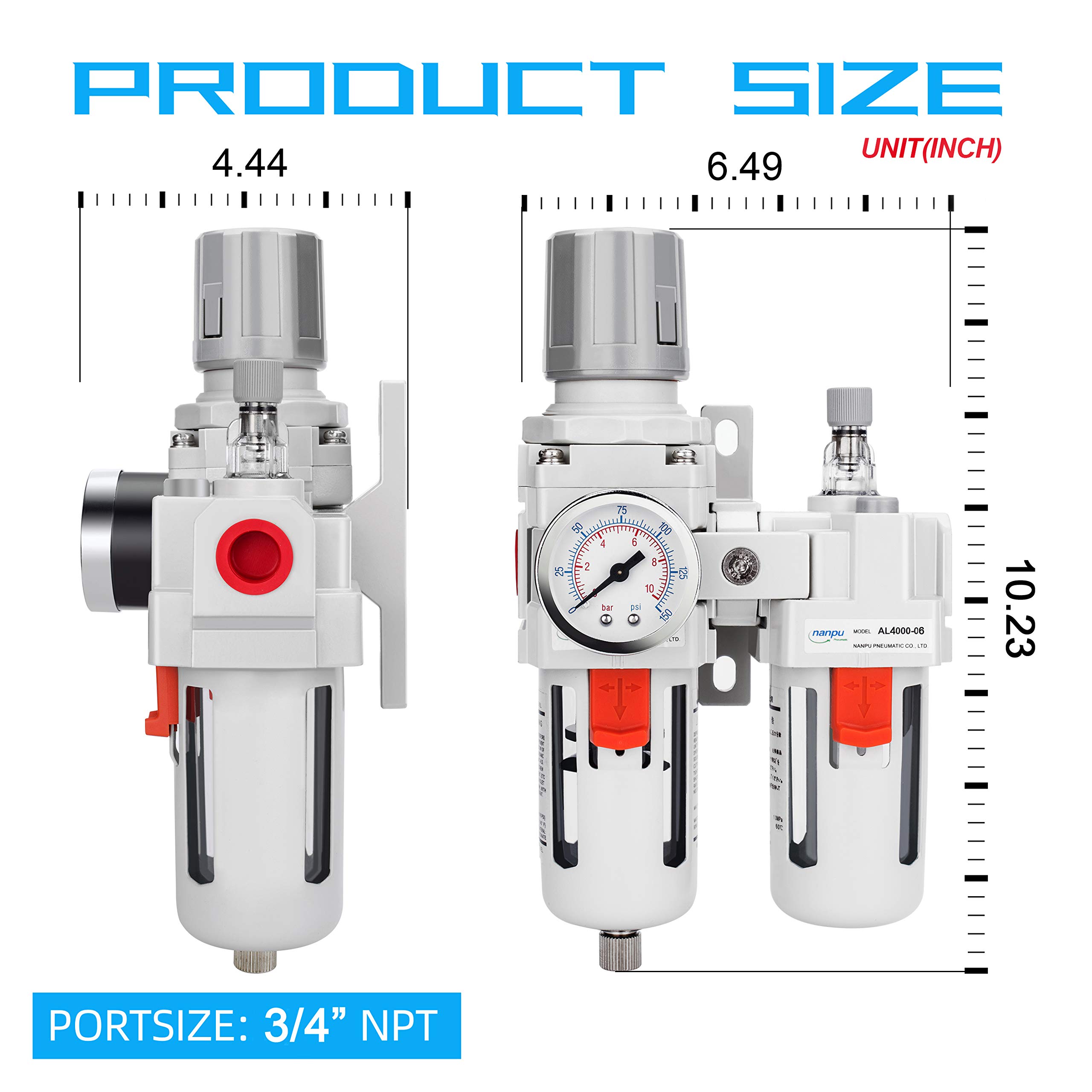 NANPU 3/4" NPT Air Filter Regulator Lubricator Combo, Water Separator — Amazon image 3