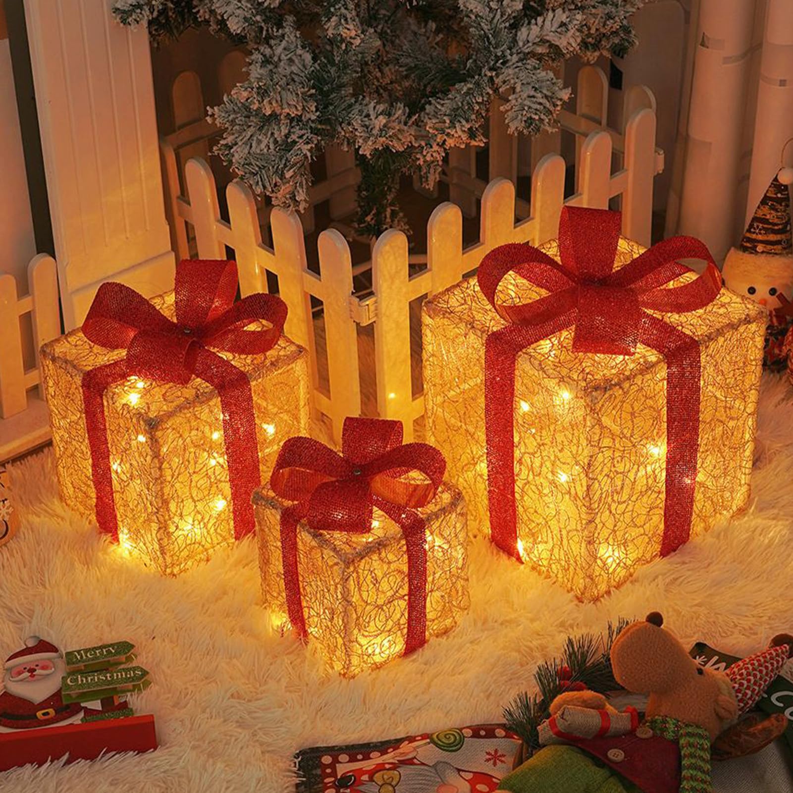 Leuchtende Weihnachtsboxen 3-Stückige Saisonale Dekoration | LED Weihnachtsbeleuchtung Für Hausbesitzer Veranstaltungsplaner Wohnung Büro Zuhause Kaminsims Eingang Fenster Display