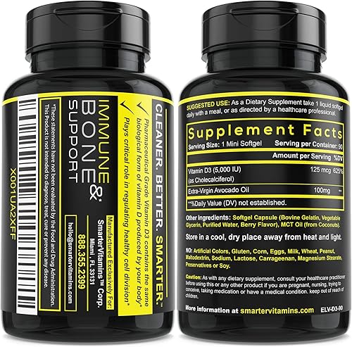 Miniatura 2 de Smarter Vitamina D3 5000 UI en aceite de aguacate 125mcg - 90 mini cápsulas blandas
