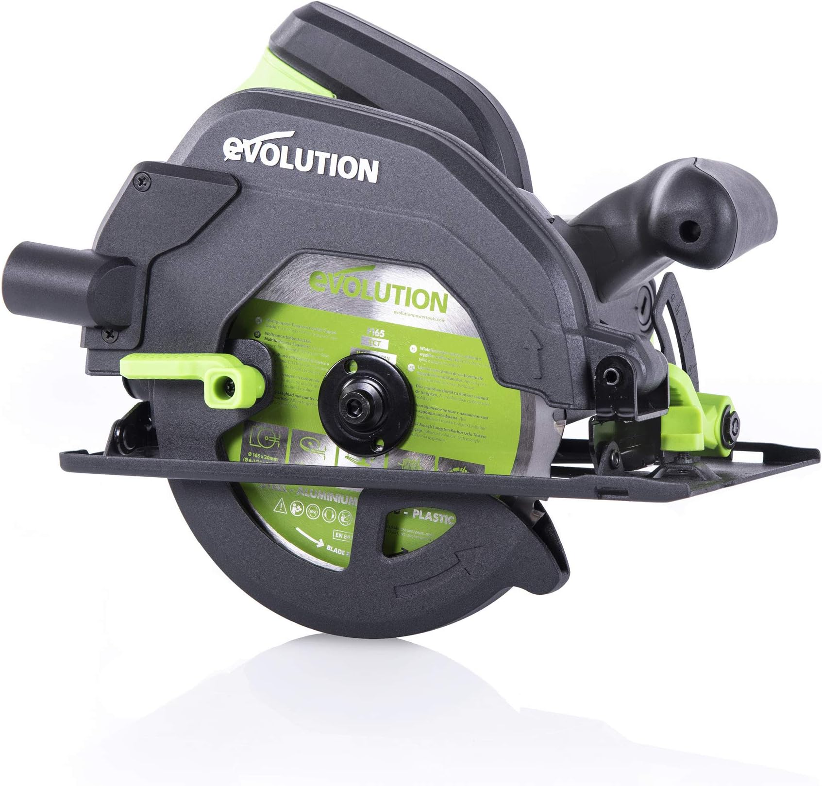 Evolution Power Tools F165CCSL Circular Saw Multi-Material Cutting, Cuts Wood, Metal, Plastic & More, Parallel Edge Guide Included, 45˚ Bevel Capacity, 1200W, 165mm TCT Blade Included (230V)
