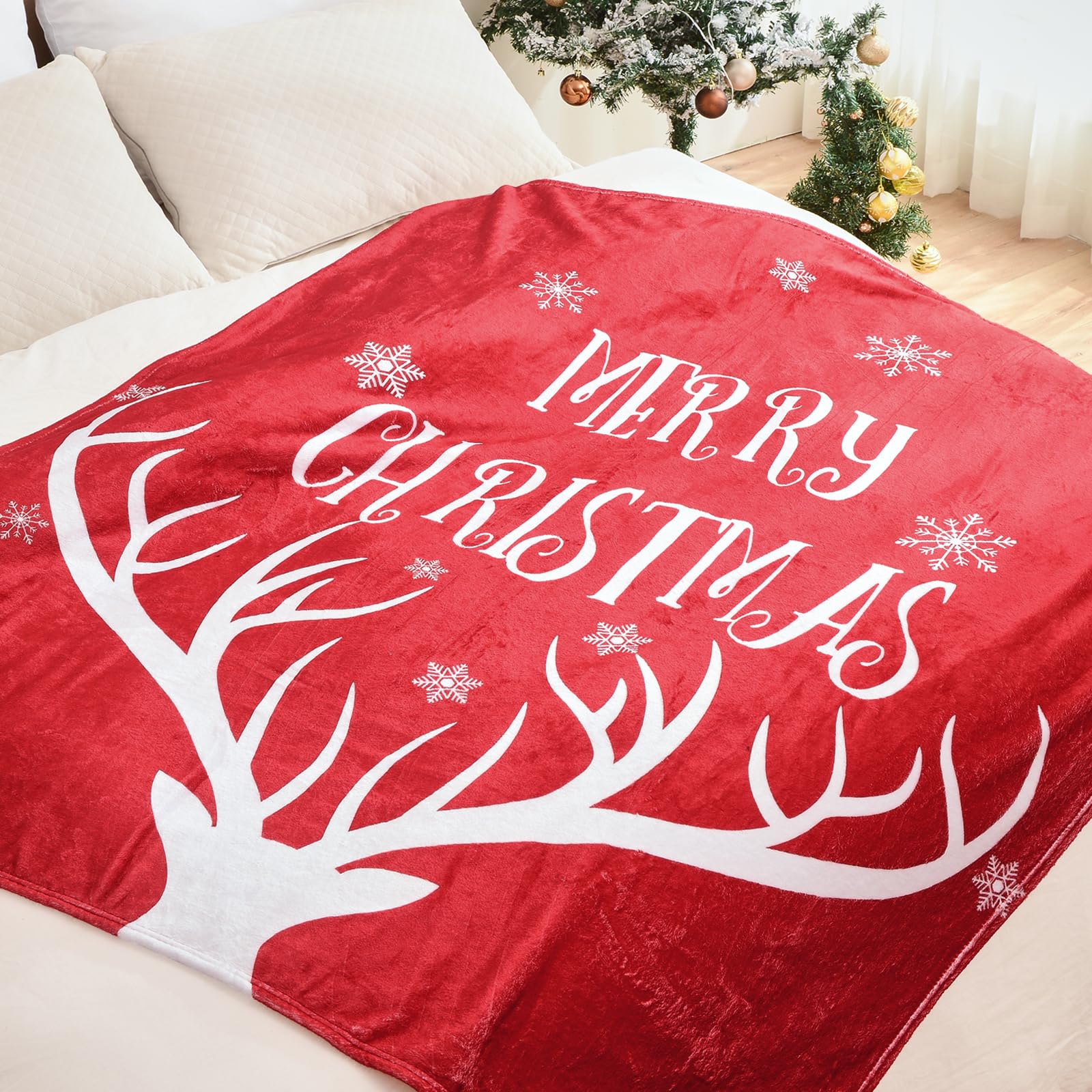 Exclusivo Mezcla Christmas Throw Blanket for Couch Soft Fuzzy Cozy Blankets for Winter Red Reindeer Patternt Decoration Blanket - Image 4