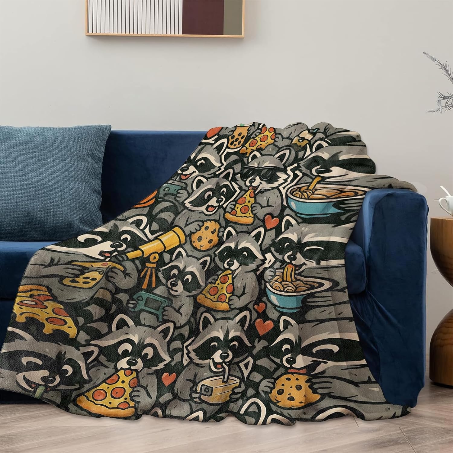 Cute Raccoon Blanket Gifts for Women Girls Kids, Soft Warm Lightweight Flannel Animal and Food Throw Blankets for Bedroom Living Room Home Sofa Decor 50" x 60", Funny Cartoon Throws - Image 2