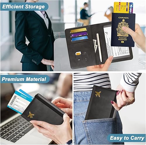 Miniatura 6 de DMLuna Soporte para pasaporte, de piel sintética de alta calidad, con bloqueo RFID, funda para pasaporte, organizador de documentos de viaje con