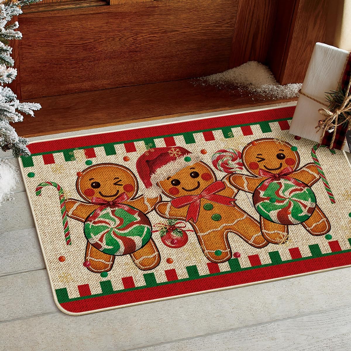 Artoid Mode Candy Gingerbread Man Christmas Doormat, Winter Xmas Home Decor Low-Profile Switch Rug Door Mat Floor Mat for Indoor Outdoor 24x35 Inch