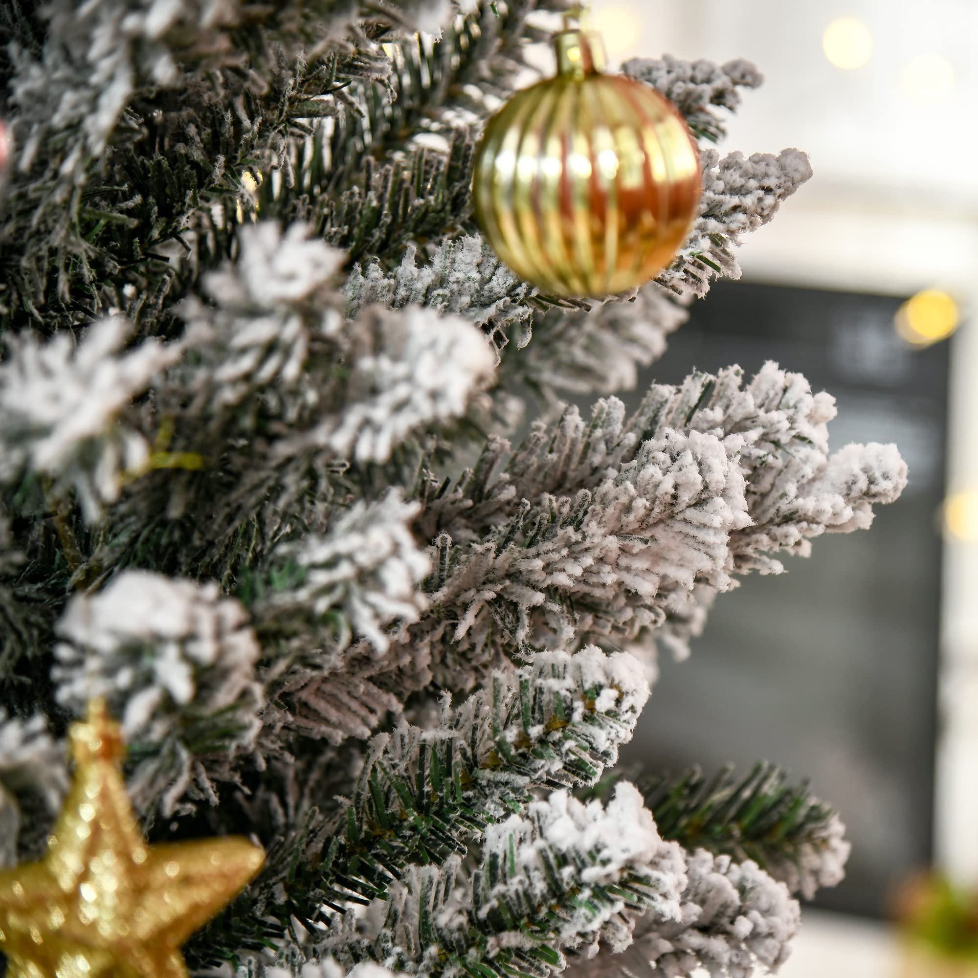 HOMCOM Albero di Natale Slim Artificiale 180 cm con Rami Realistici, Albero di Natale Innevato Alto e Stretto con Base Pieghevole, Verde