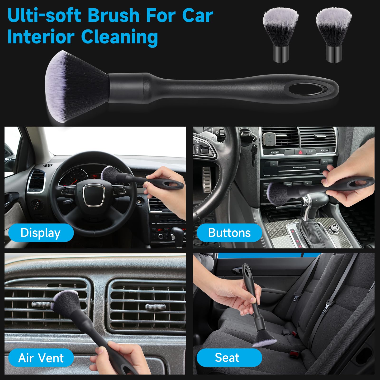 Juego de 9 cepillos para detalles de coche, sin arañazos, para limpiar el interior o exterior, salpicadero, ventilación de aire, asientos de cuero, emblemas, neumáticos, compartimento del