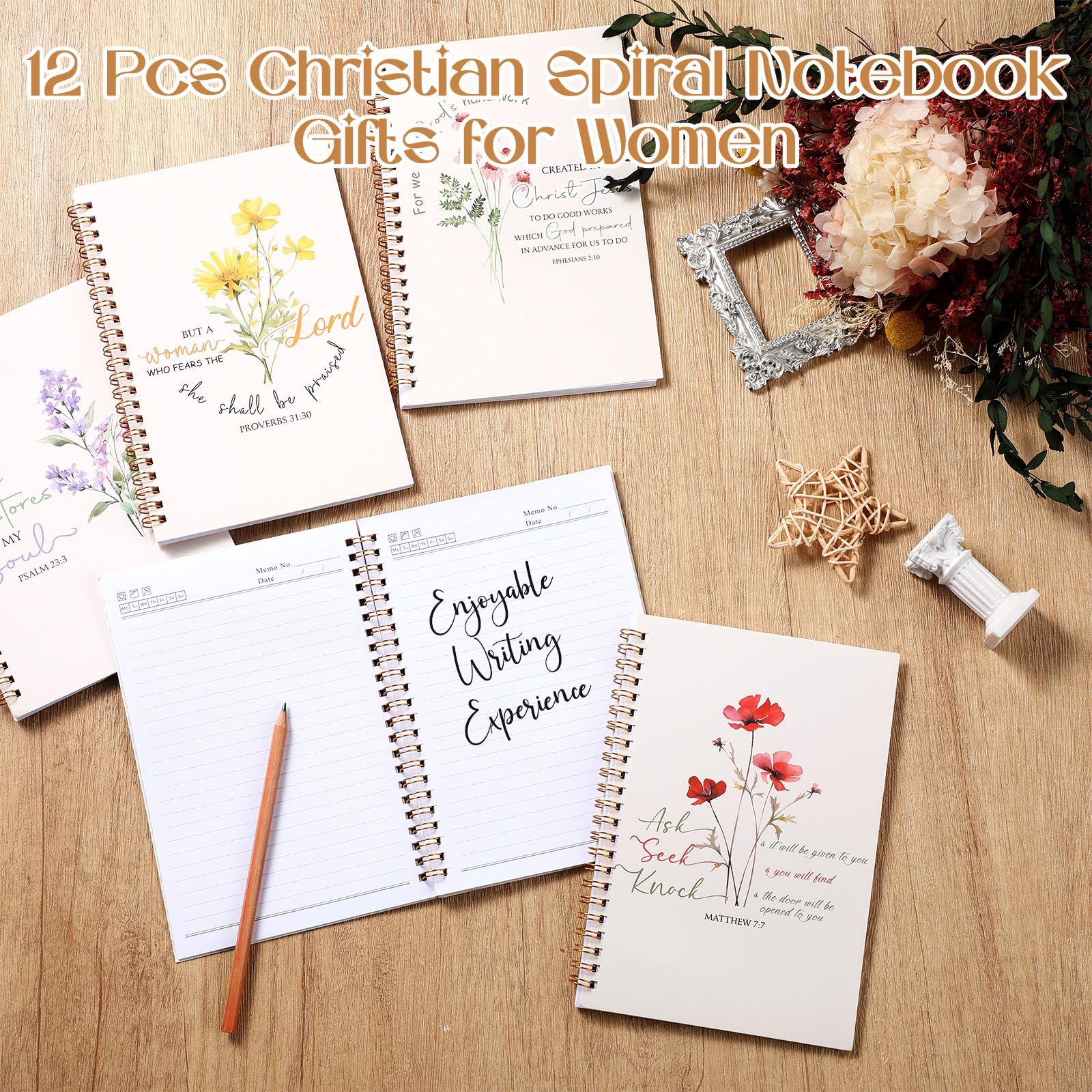 Supervitae Paquete de 12 cuadernos con versículos bíblicos en espiral, regalos cristianos para mujeres, para iglesia, regalos religiosos inspiradores, escrituras de oración, escuela dominical, bloc de