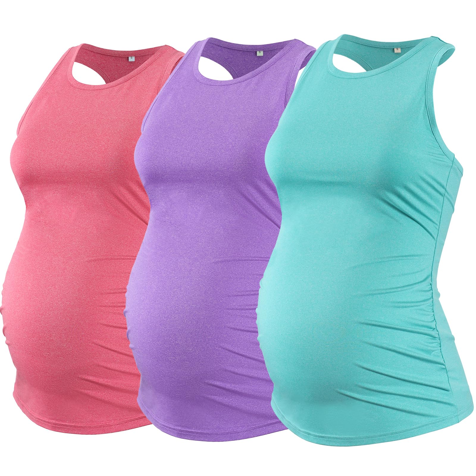 Ecavus Women's 3Pack Maternity Tank Tops Sleeveless Racerback Sport Top Pregnancy Athletic Yoga Shirts for Women