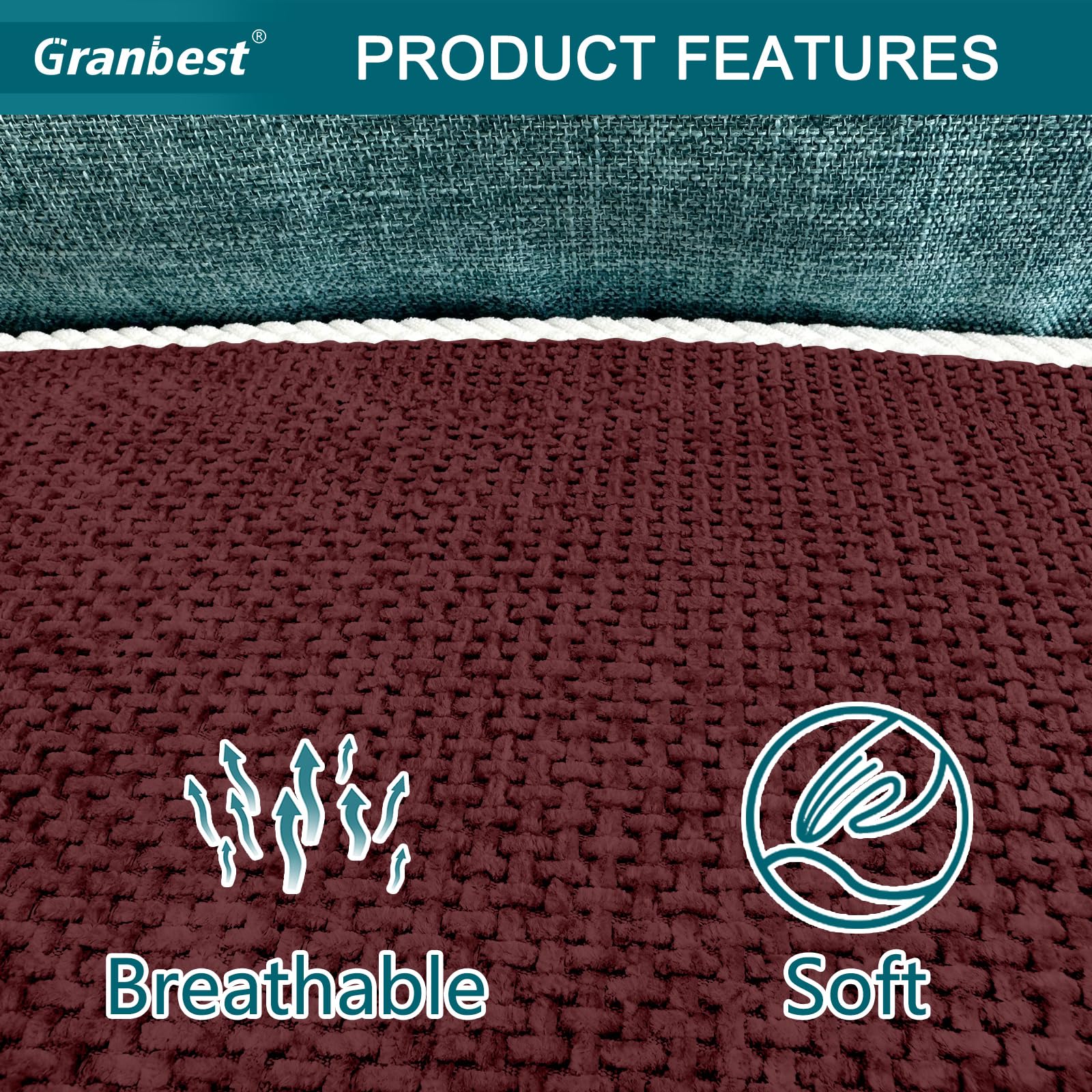 Granbest Non-Slip Sofa Seat Covers 2 Seater Thick Sofa Cover Sofa Protectors from Pets Universal for All Seasons (2 Seater, Wine Red) - Image 4