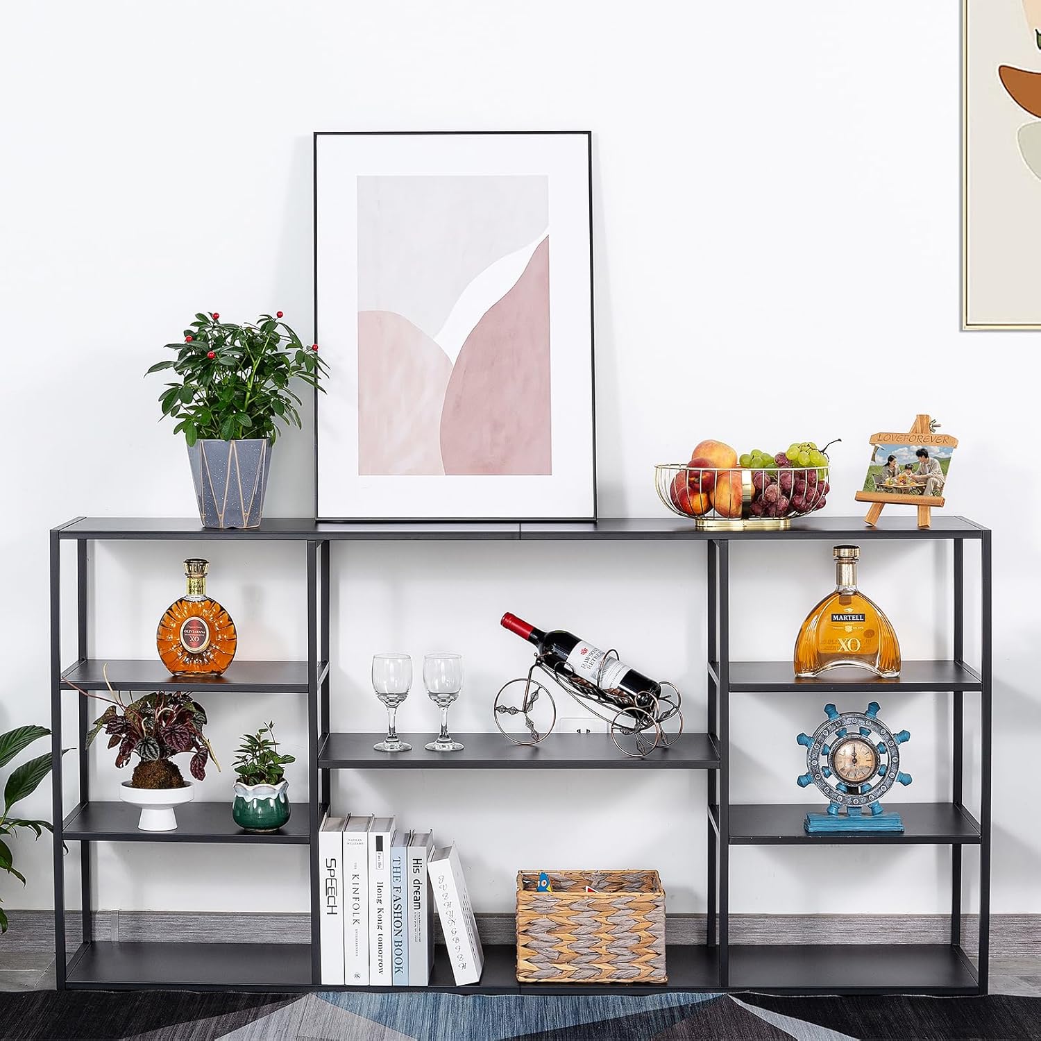 55’’ Long Narrow Sofa Table,Industrial Console Table with 8 Shelves Behind Couch,Display Shelf for Entry Way,Hallway,Corridor,Living Room,Foyer(White, 55.12×11.81×31.5)