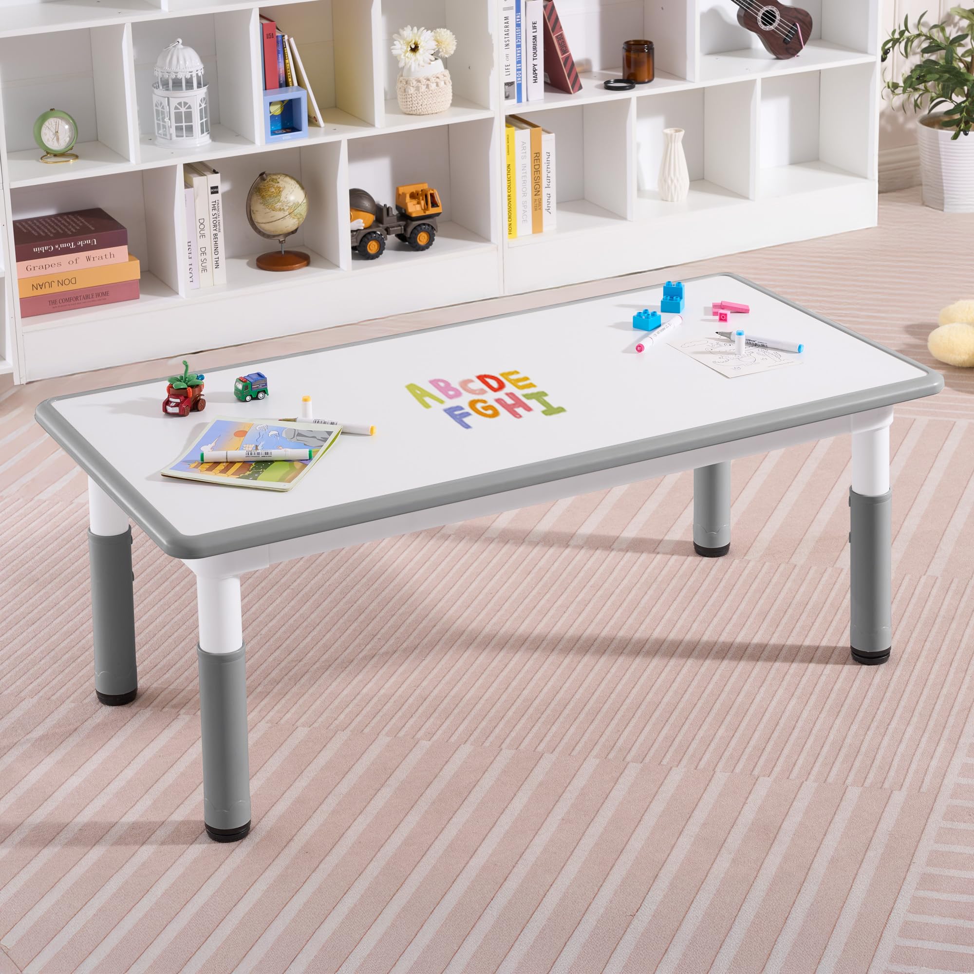 GITAWUSA Adjustable Kids Table, Arts and Crafts Child Table with Graffiti Desktop, 7 Level Height Adjustable Children Table for Ages 3-8, Easy to Wipe Toddler Desk for Classrooms/Daycares/Homes