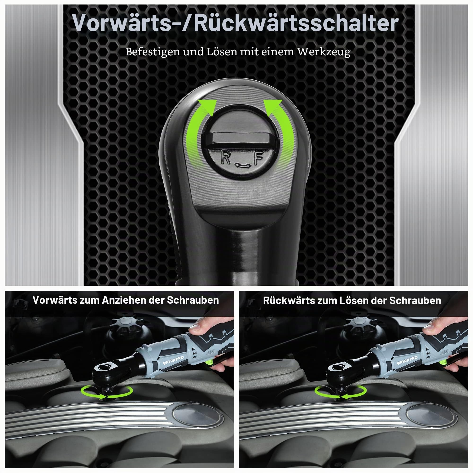 WORKPRO Elektrische Ratschenschlüssel Set, 12V Akku-Ratsche, 3/8"