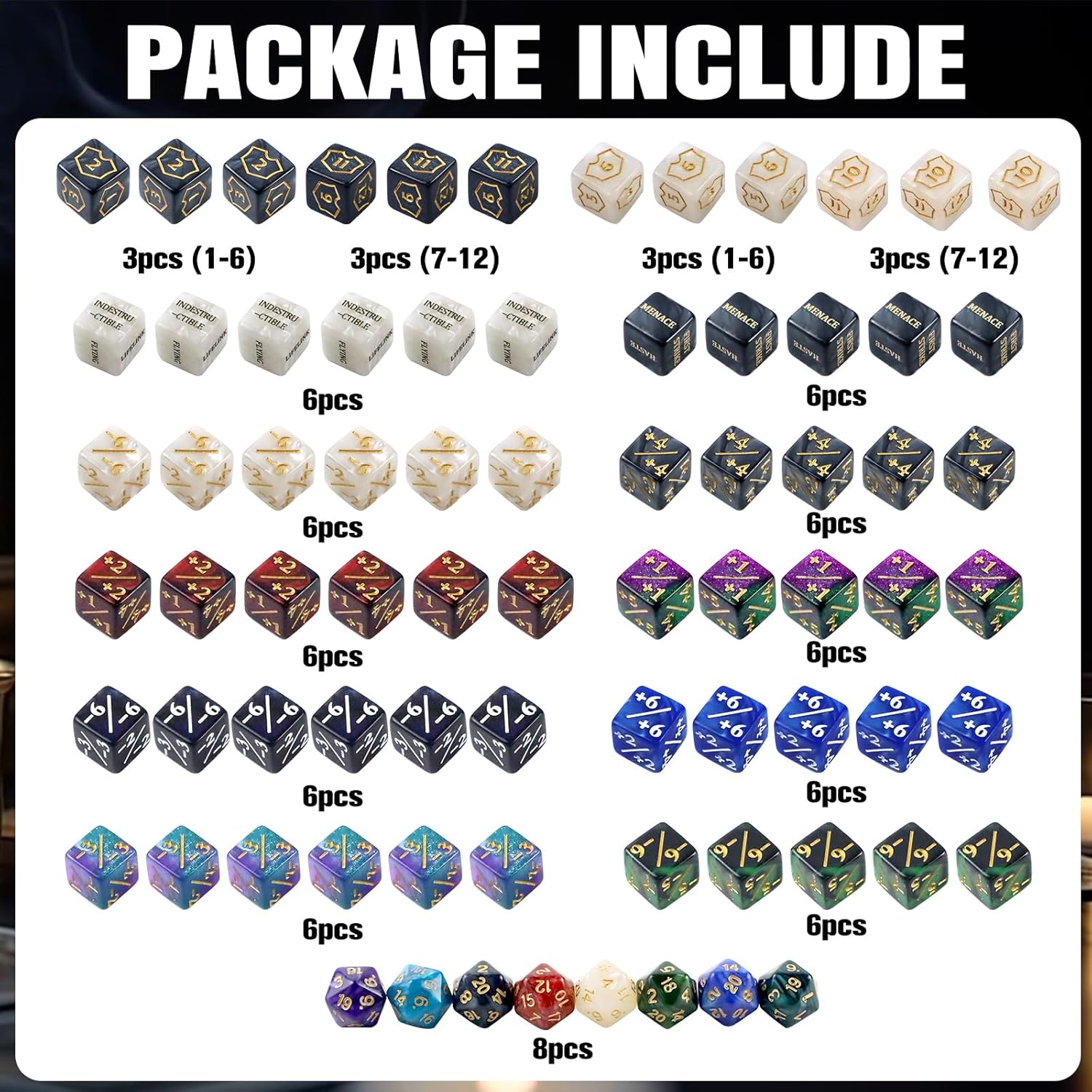 80pcs MTG Dice Counters Set,Bulk Ability Keywords Counter -1/+1,Shield Life Counter with D20 Dice and Bag for MTG, TCG, Cards Gaming Accessories
