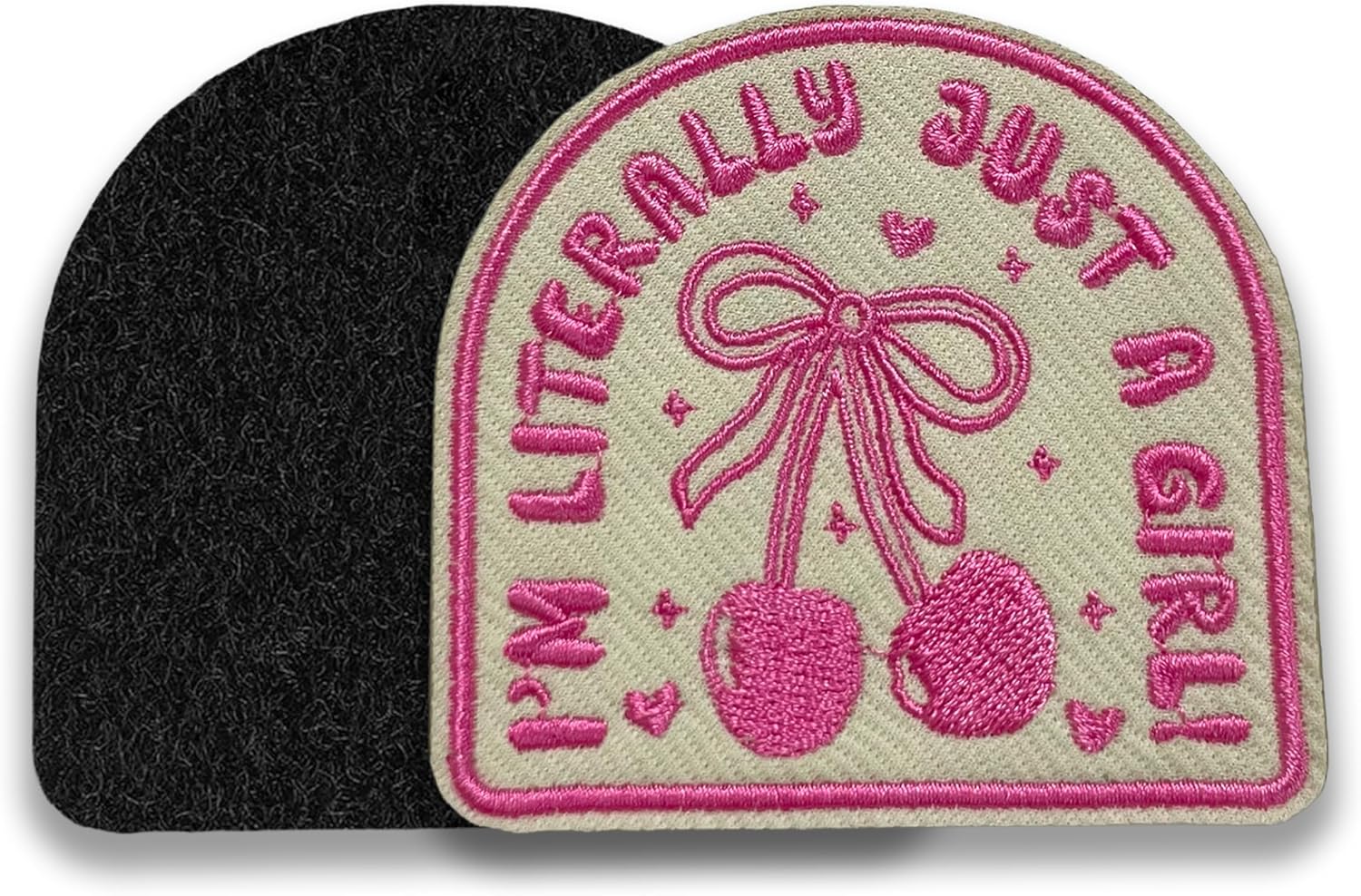 I'm Literally Just A Girl Patch 3 Inches Cherry Bow Cute Girly Embroidery Hook and Loop Fabric Applique Patches for Trucker Hats Clothes Backpack, Jackets DIY Accessories Friends Mom Gifts image 2