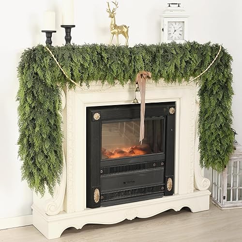 Miniatura 2 de Guirnalda de cedro de Navidad de tacto real de 5 pies, 1 unidad, guirnaldas de agujas de pino artificiales realistas para chimenea, mesa, ventana,