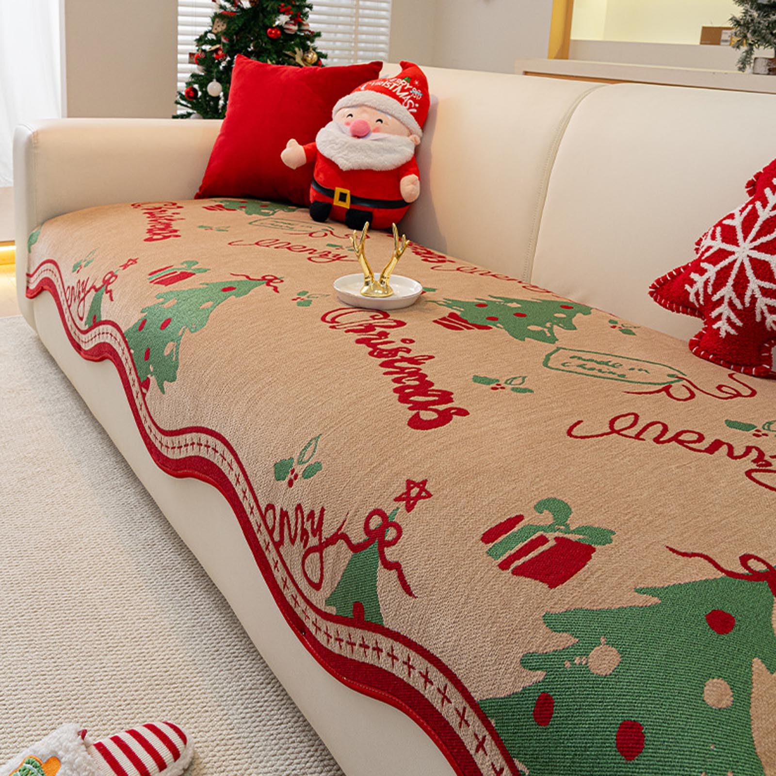 Décoration de Noël pour canapé modulable avec housse douce kaki 90x210cm