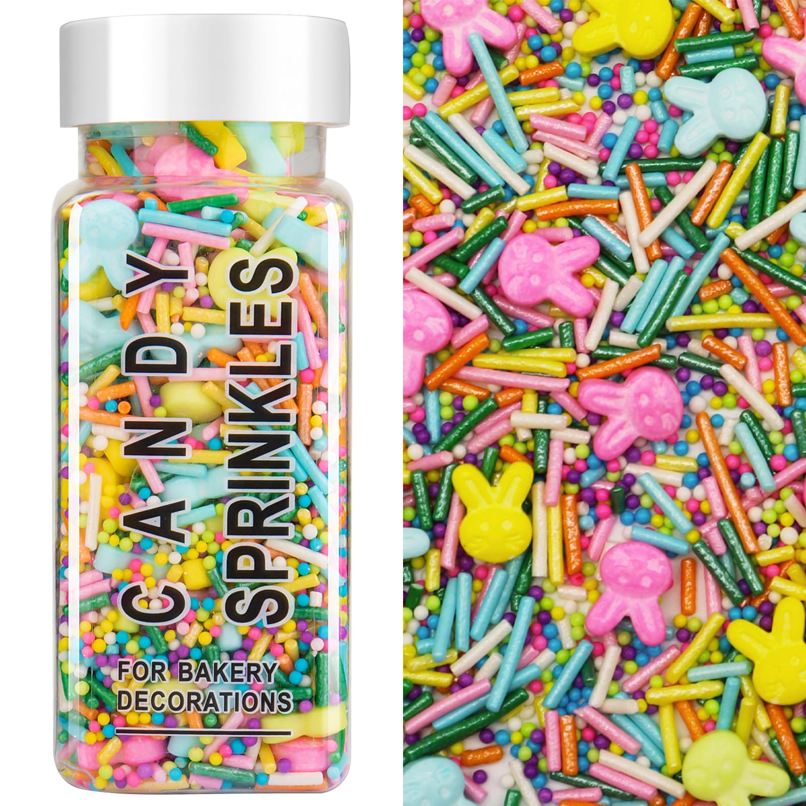 Pastel Sprinkles for Cake Decorating, 3.53oz Spring Bunny Sprinkle Mix, Edible Easter Sprinkles for Baking, Ice Cream, Cookies, Cupcake Topper