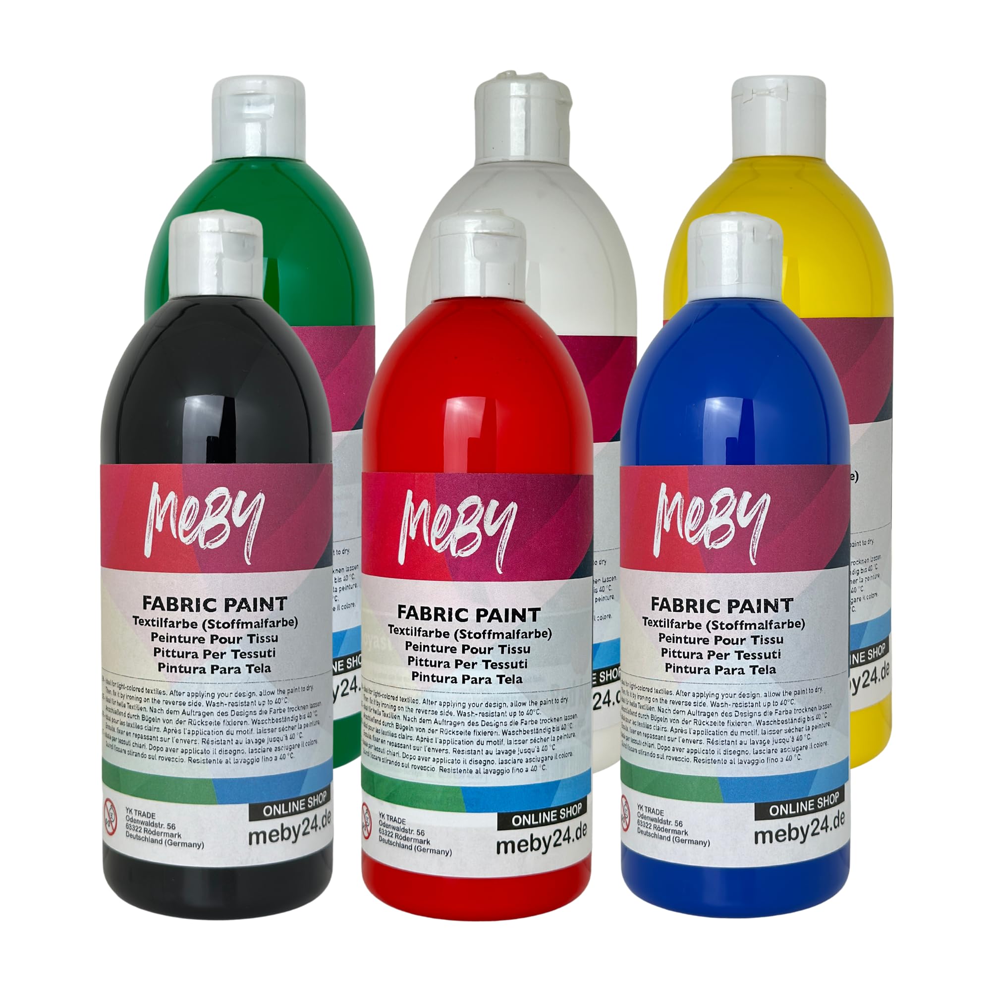 Stoffmalfarben-Set (6 Farben x 500 ml) – Textilfarbe für helle Stoffe, waschbeständig & bügel-fixierbar (6-Farben-Set)