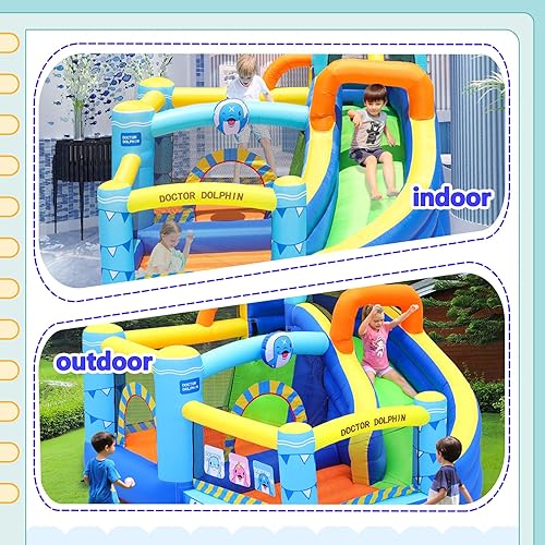 Miniatura 3 de Casa de rebote con tobogán, casa hinchable inflable, casa de rebote interior para niños y niños pequeños, casa de salto de doctor delfín al aire