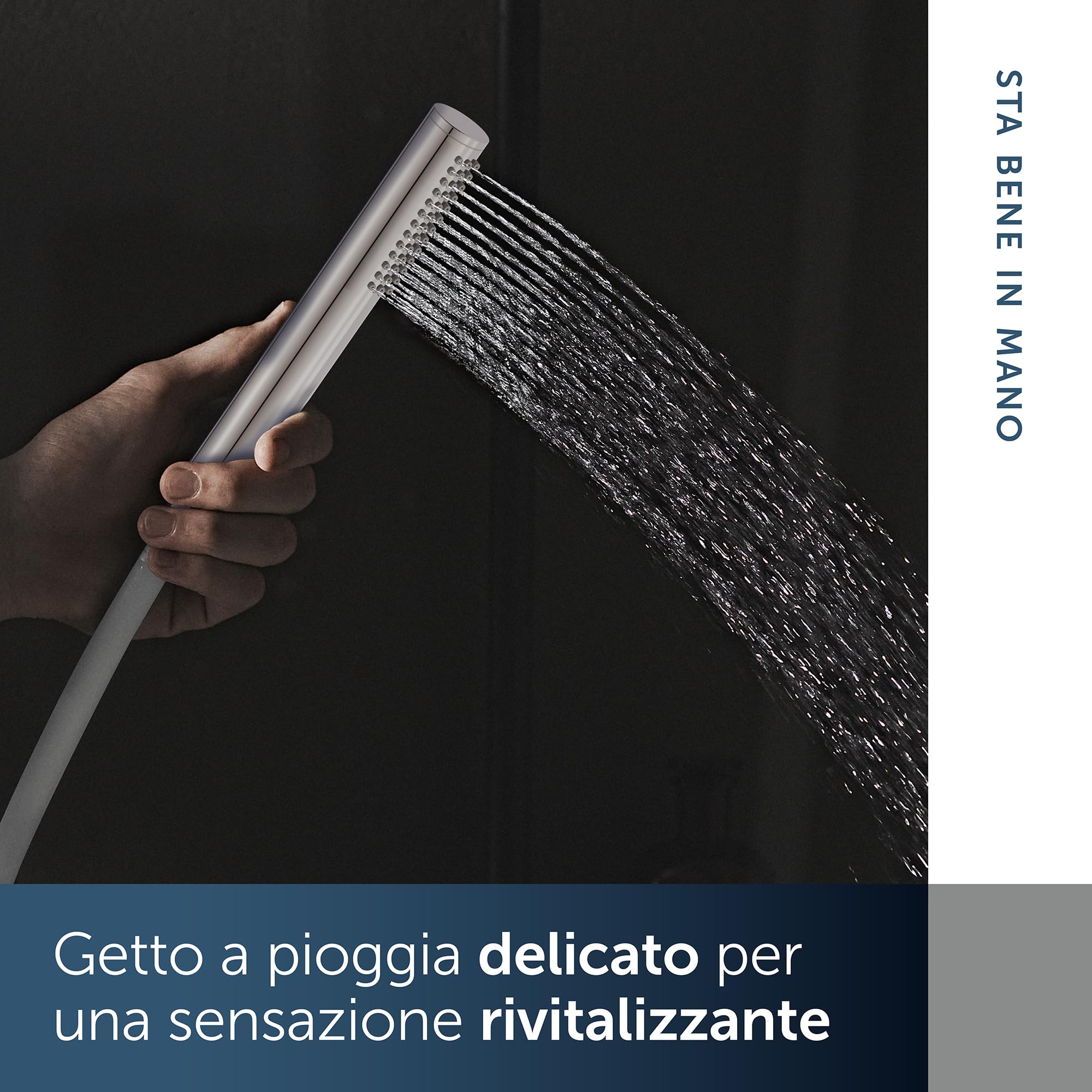 Ideal Standard – Doccia a mano Idealrain Atelier, doccetta a 1 funzione con design a stelo, soffione doccia a risparmio idrico, filettatura di collegamento standard, cromata