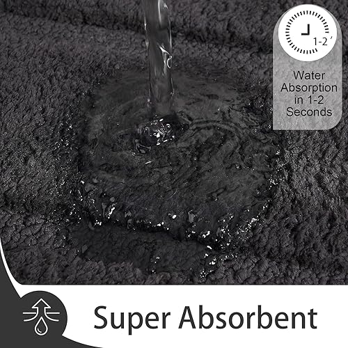 Miniatura 9 de HOMORE Alfombra de baño negra de 24 x 36 pulgadas, gruesa, suave, absorbente, de microfibra, alfombra de pasillo de baño lavable para baño,