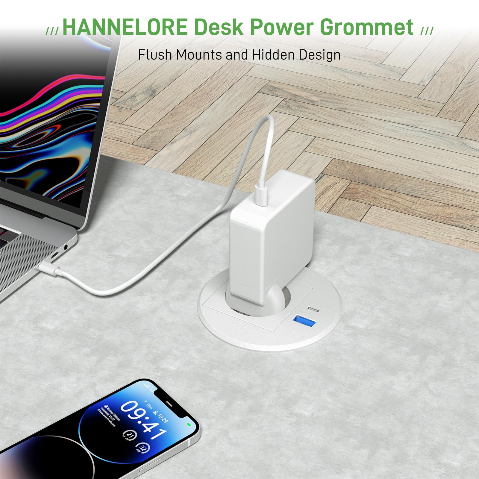 Gniazdko stołowe z USB C PD20 W, gniazdko do zabudowy z gniazdem USB, do zabudowy, listwa zasilająca, kabel 2 m, kolor biały