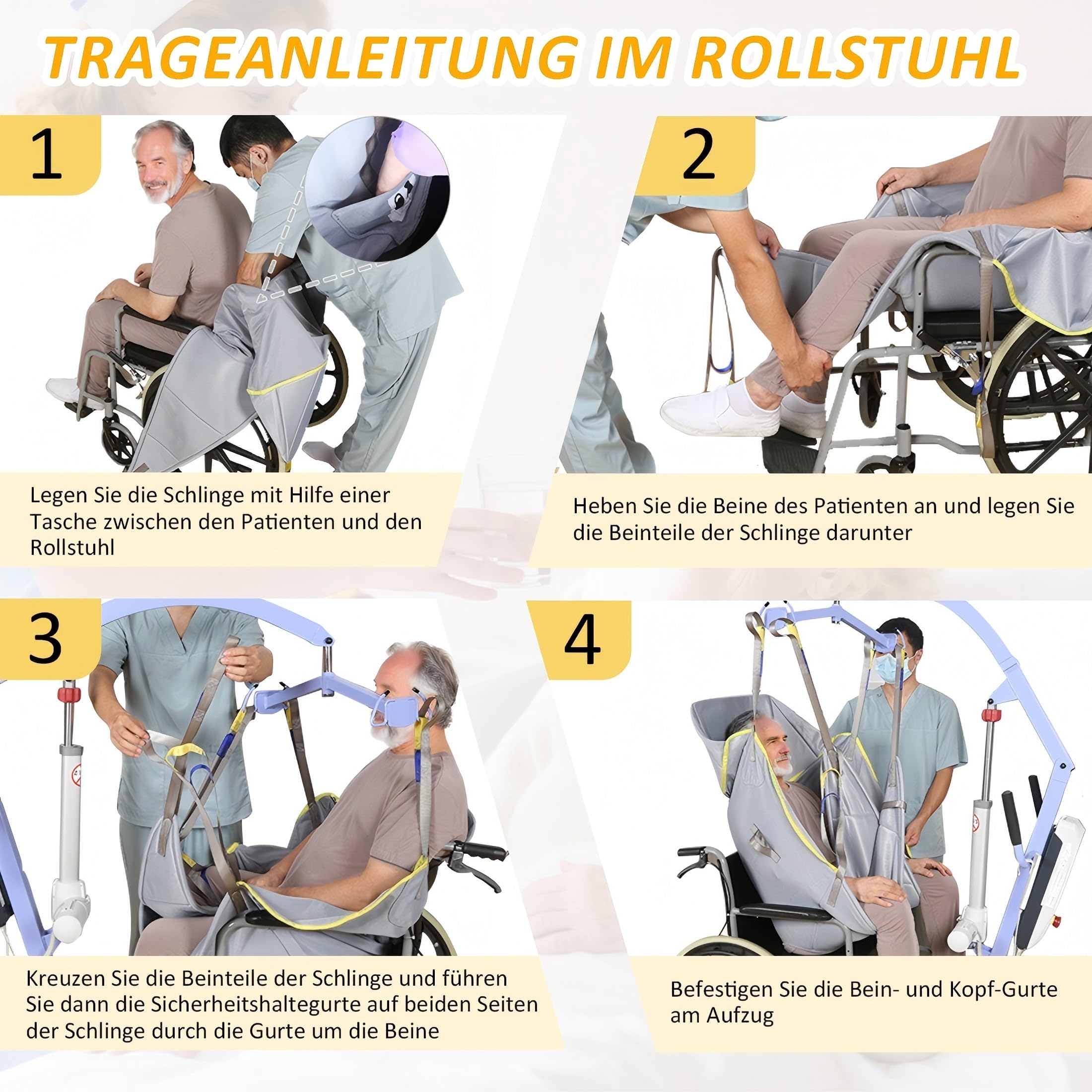 Sangle Lève-Personne Corps Complet avec Appui-Tête, Harnais de Transfert en Maille Respirante, Rembourré et Réglable, Compatible Fauteuil Roulant (L)