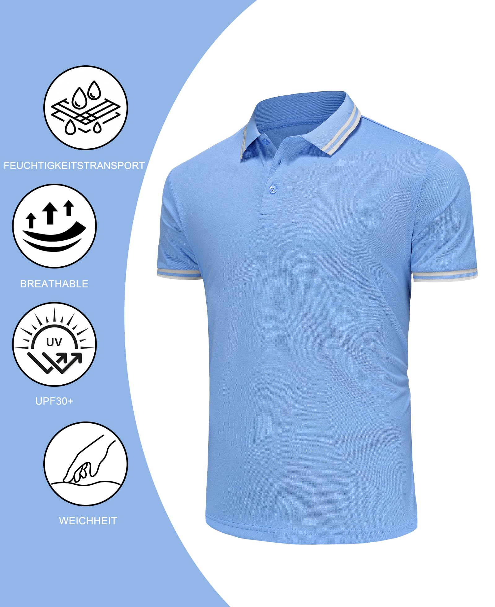Poloshirt für Herren Kurzarm Regular Fit Atmungsaktiv Golf Polo Schnelltrocknend Piqué Freizeit Poloshirts Männer