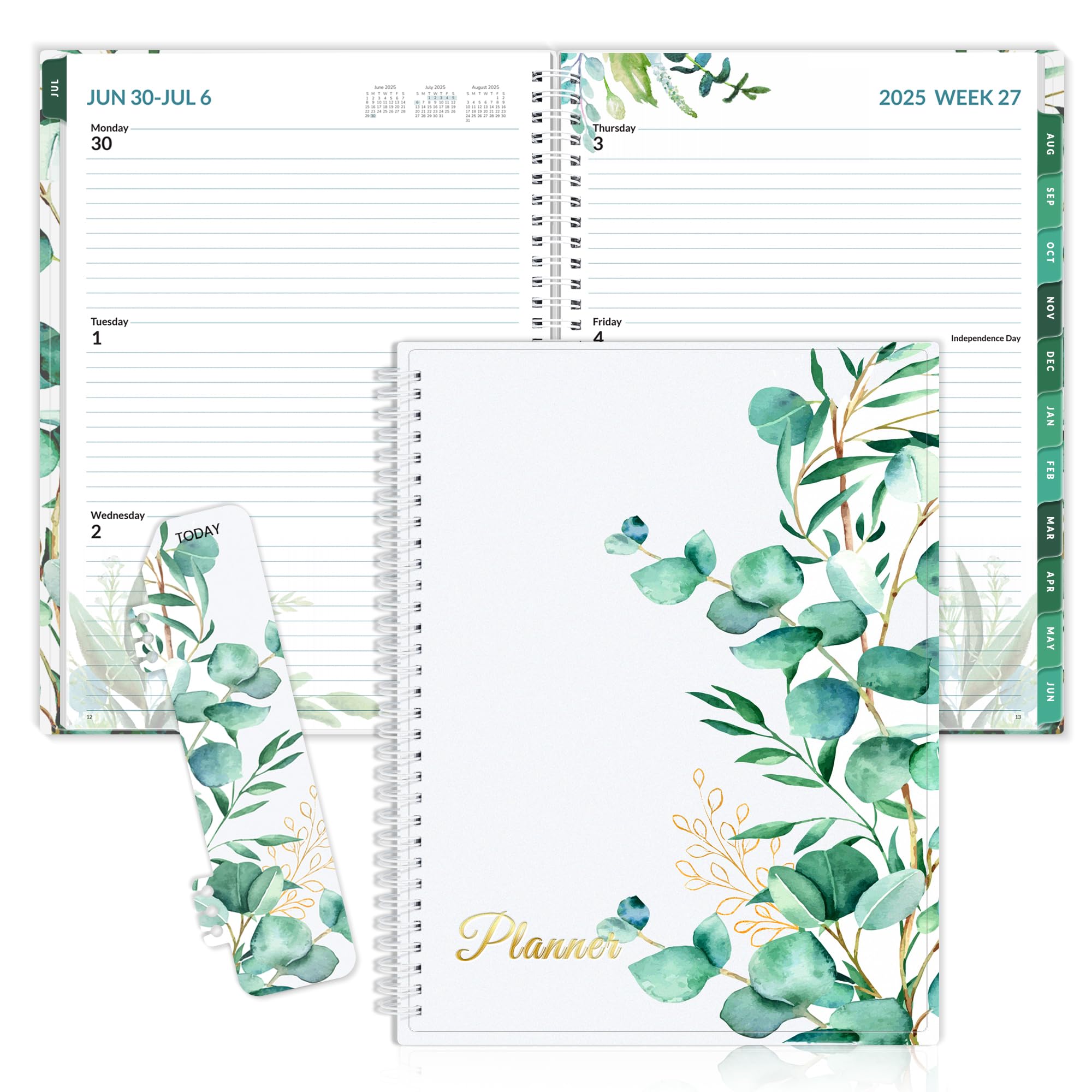 SUNEE Academic Planner 2025-2026 Weekly and Monthly, July 2025-June 2026, 8.5"x11", Tabs, Note Pages, Pockets, Bookmark, Flexible Cover, Spiral Binding, Leaves