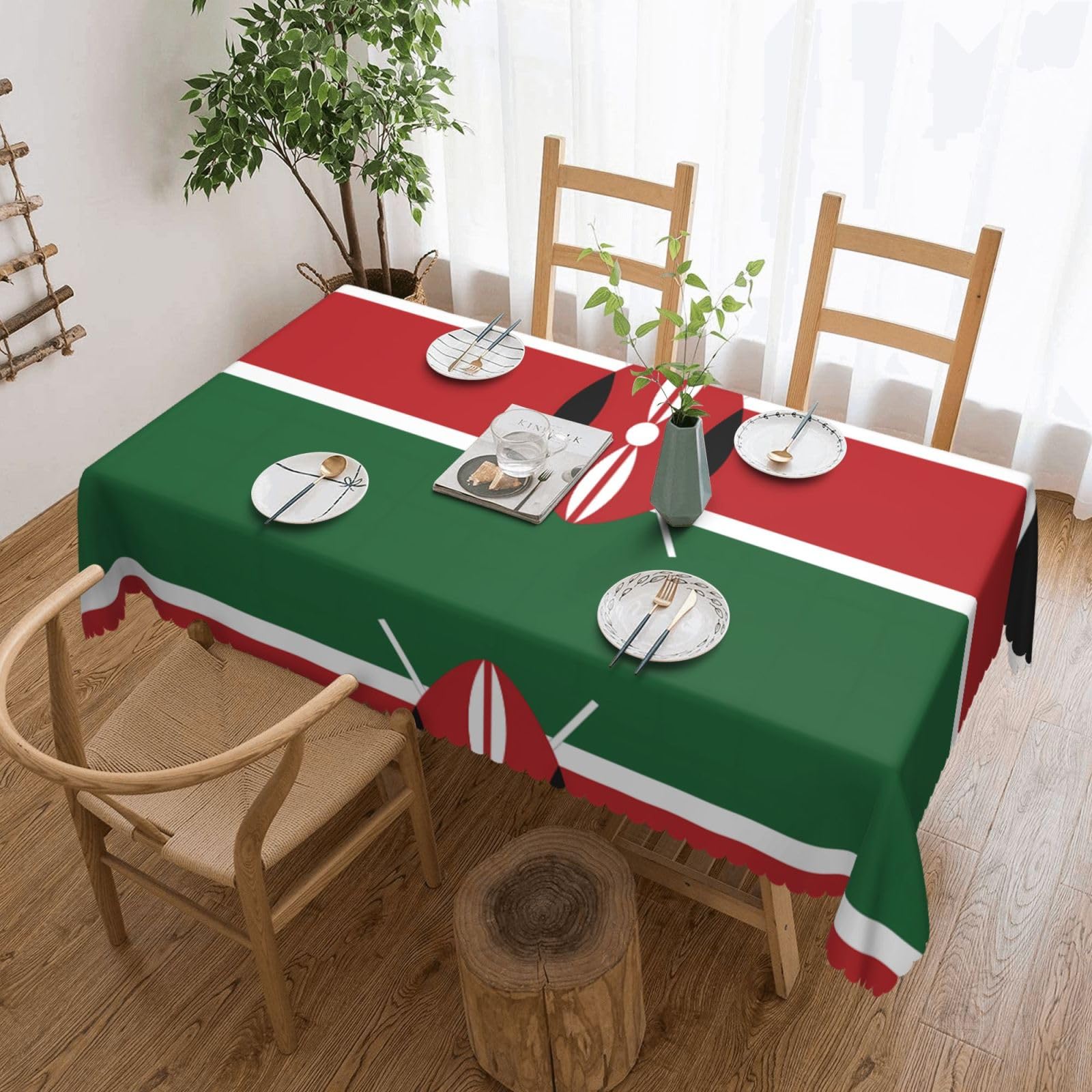 Dlxw Black Premium Stain-Resistant Flag Of Kenya Tablecloth For Outdoor Picnics, Kitchens And Holiday Dinners 54 X 72 In