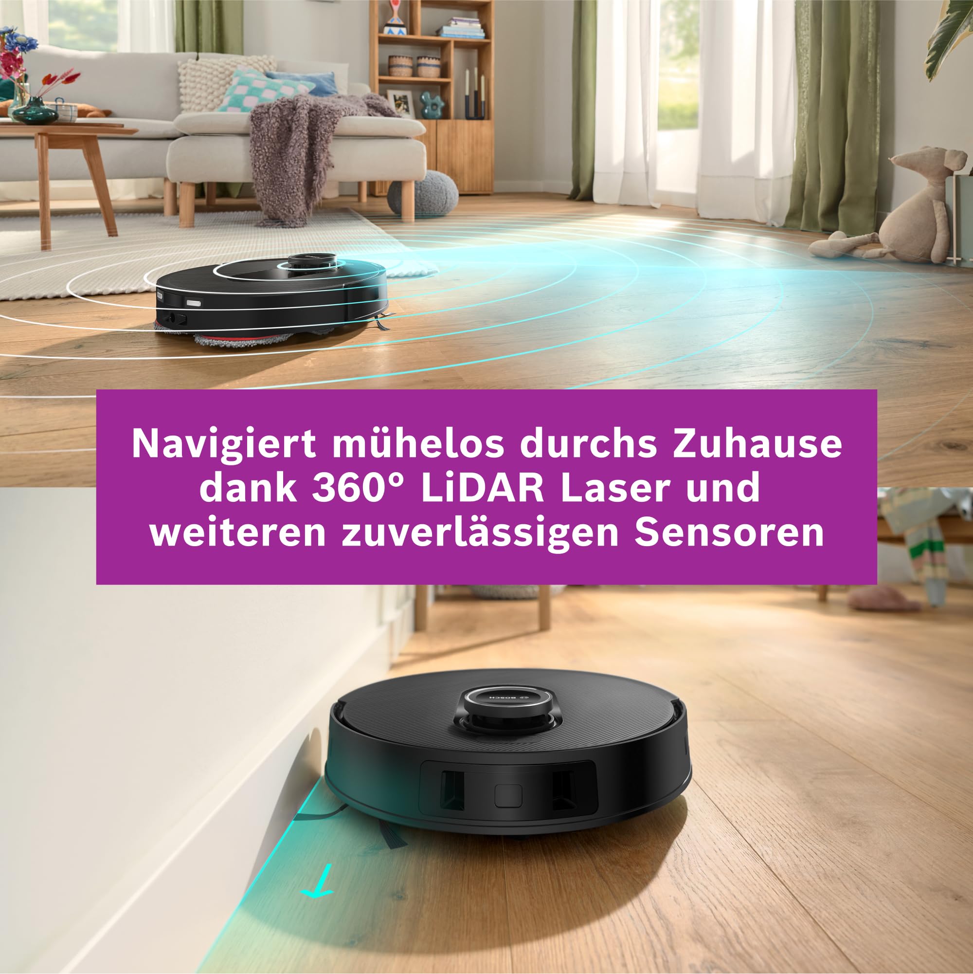 Bosch Spotless Max BCRDW3B Saugroboter mit Wischfunktion, 11.000 Pa Saugkraft, rotierende Wischpads, Nass-Trocken-Servicestation, Selbstreinigung, Smart Vision Navigation, Steuerung per App, schwarz